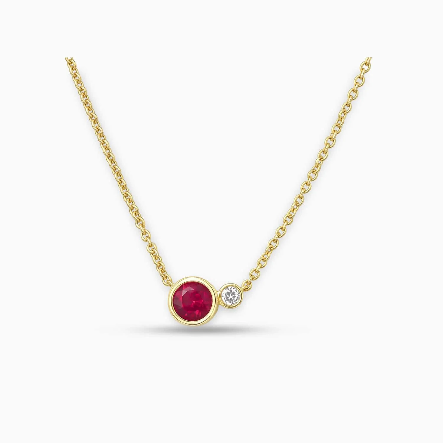Round Ruby & Diamond Pendant in 14K Yellow Gold