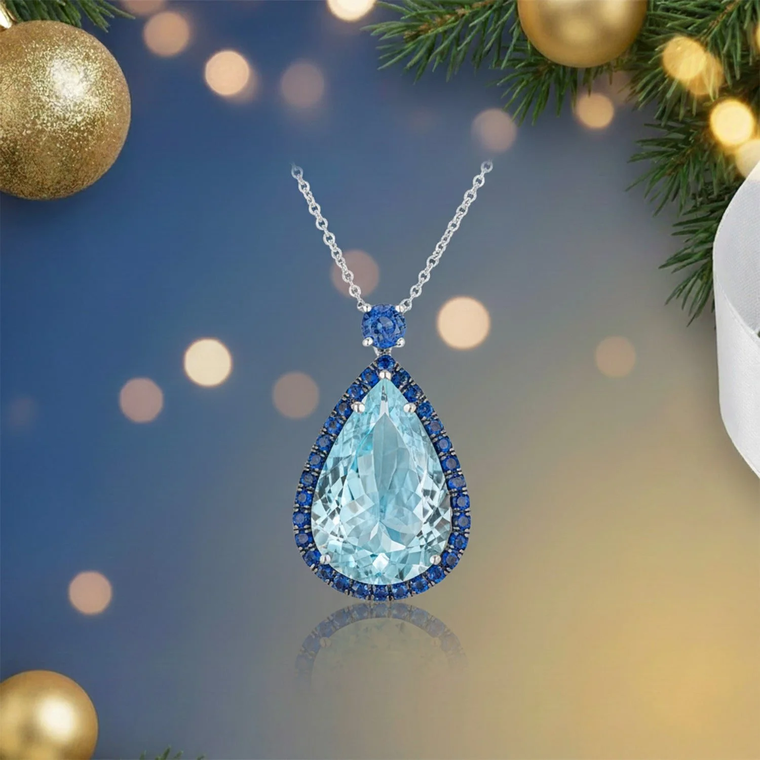 Pear-Shaped Aquamarine and Sapphire Pendant