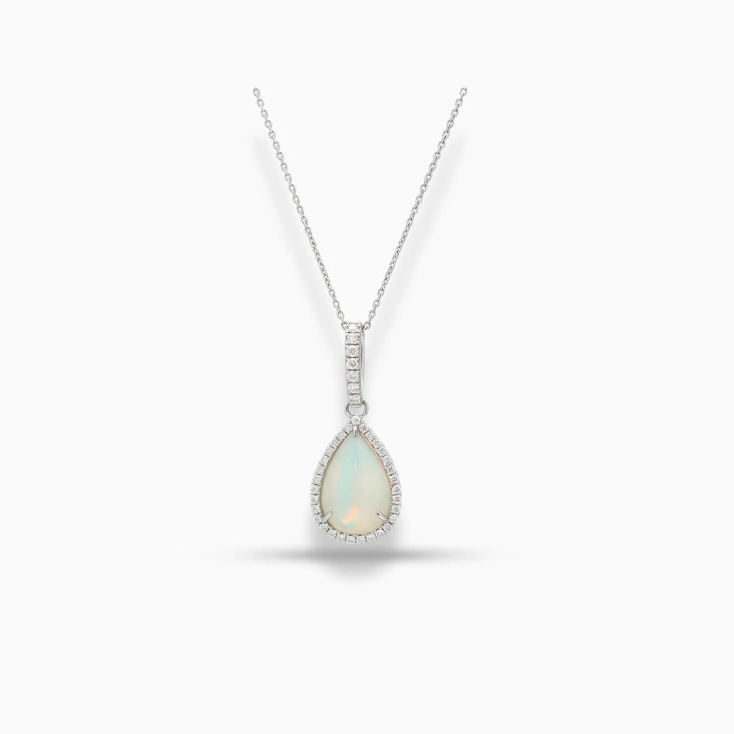 Pear Shape Opal & Diamond Pendant in 14K White Gold