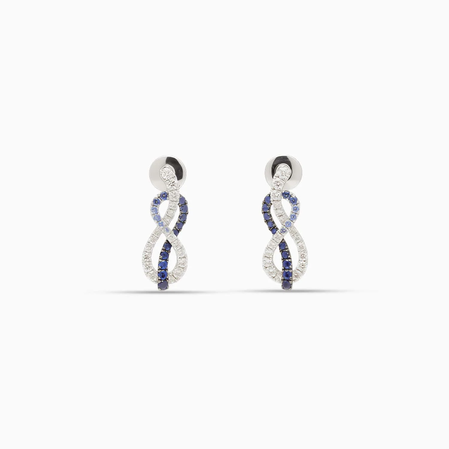 Blue Sapphire & Diamond Knot Earrings in 18K White Gold