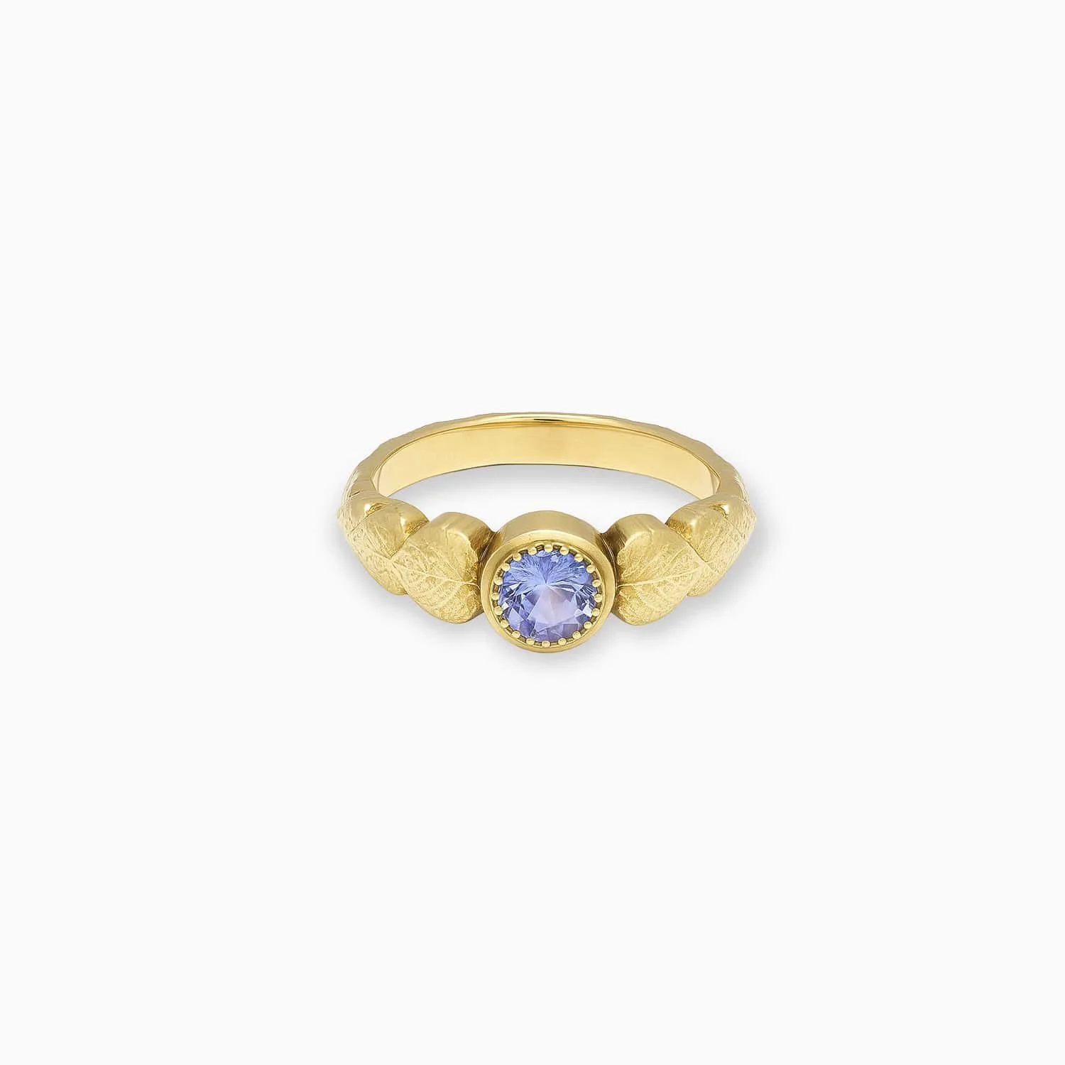 Sapphire Leaf Ring in 18K Yellow Gold