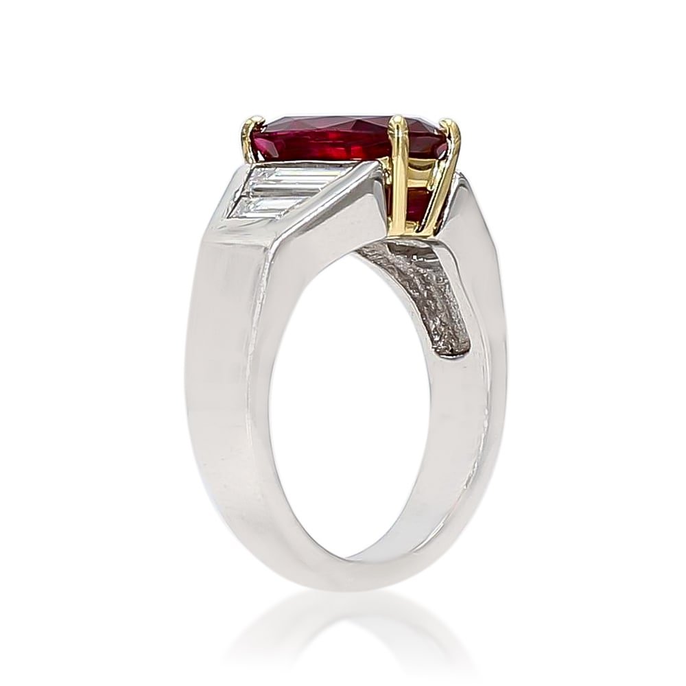 elongated ruby and trapezoid diamond heated