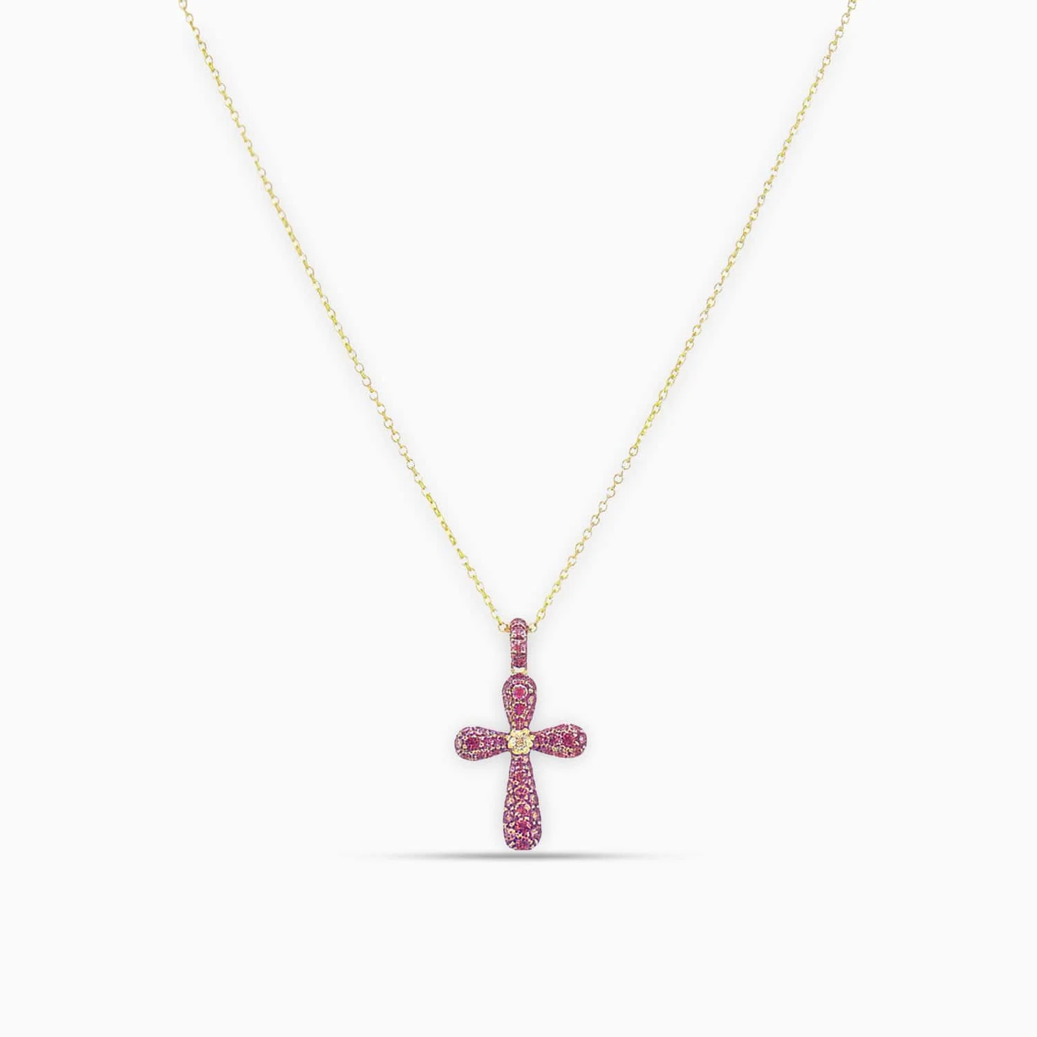 Cross Pink Sapphire & Diamond Pendant in 18K Rose Gold