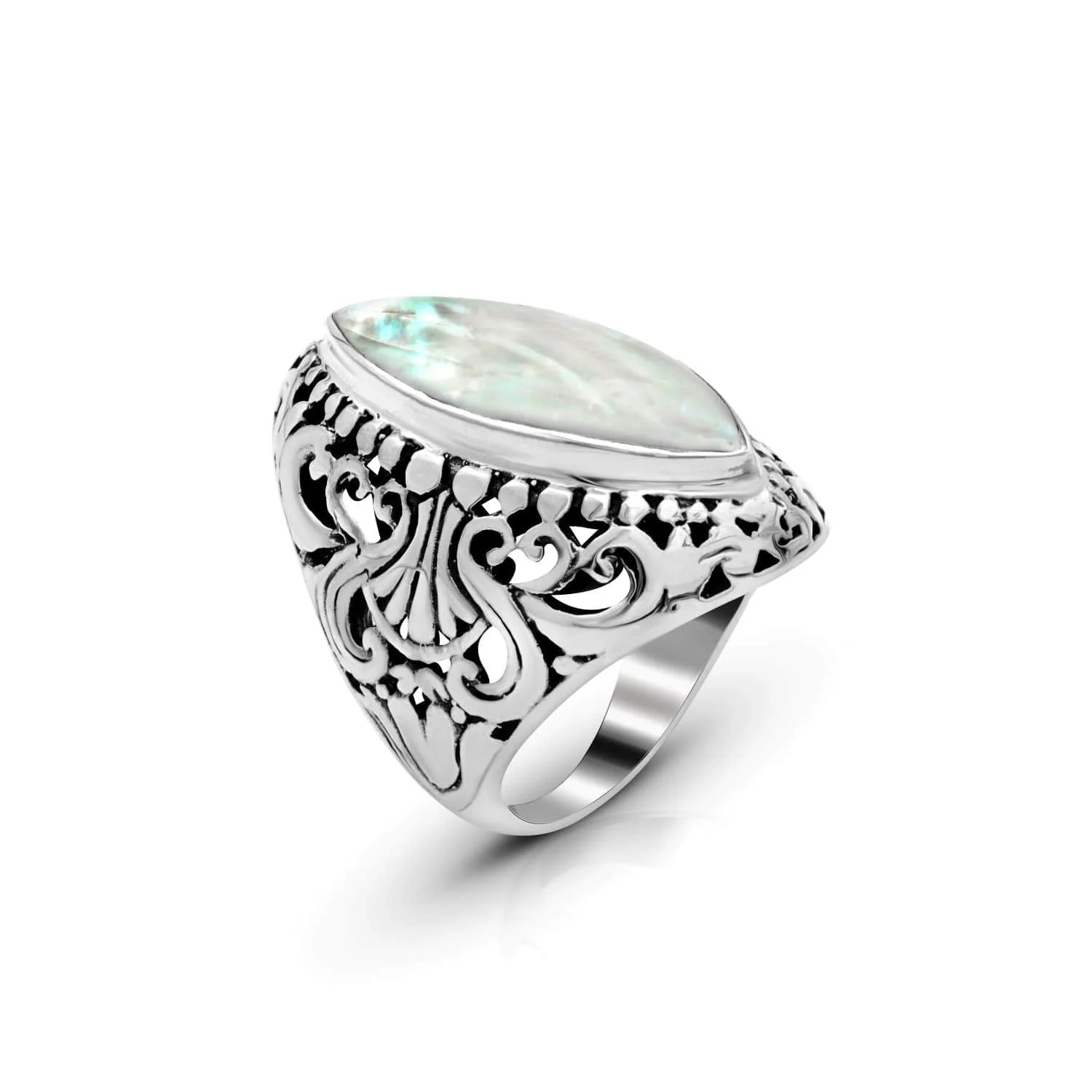 Artisan Handcrafted Sterling Silver Ring with Mother of Pearl Shell-FRMPMP4263-S2.jpg