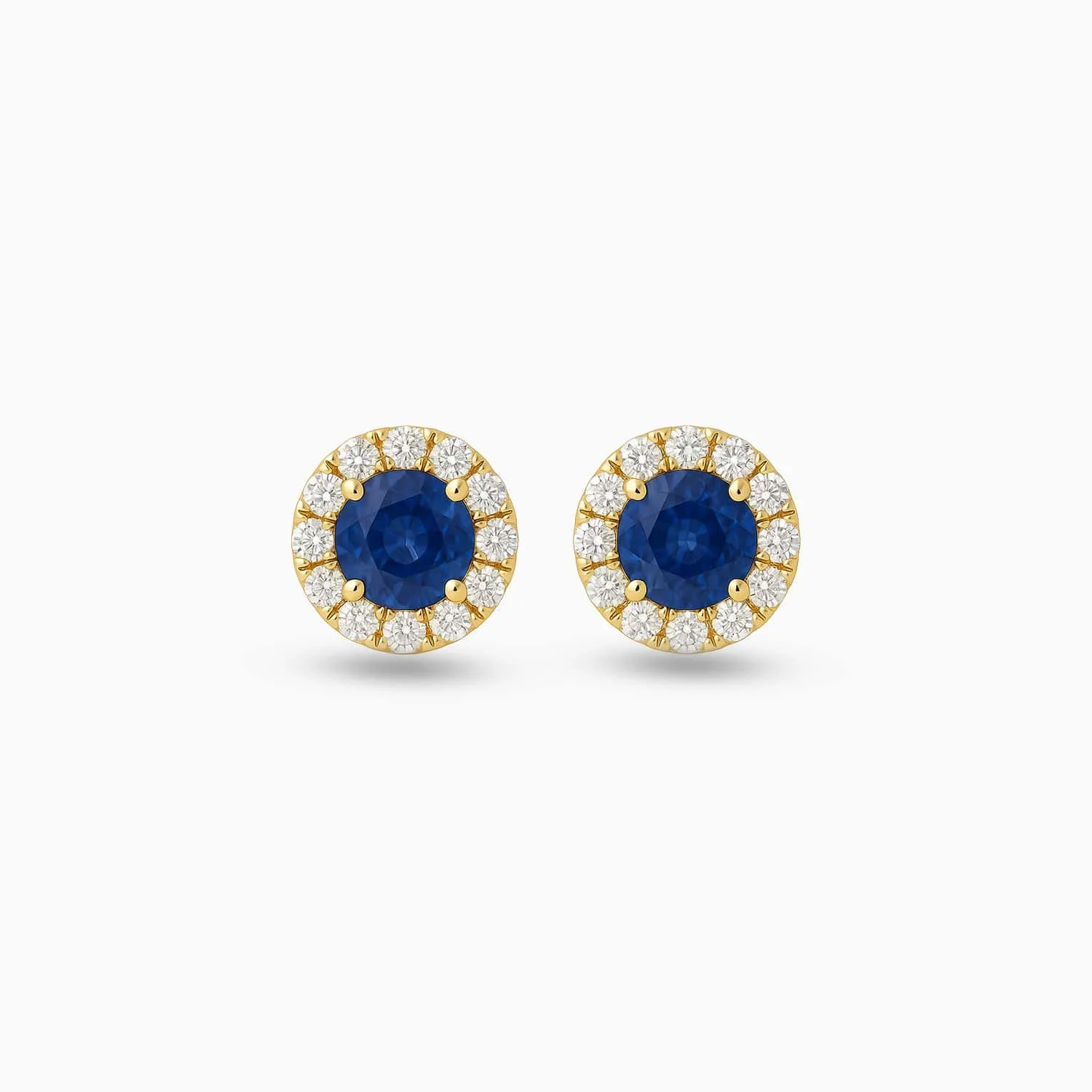 Round Sapphire & Diamond Stud Earrings in 14K Yellow Gold