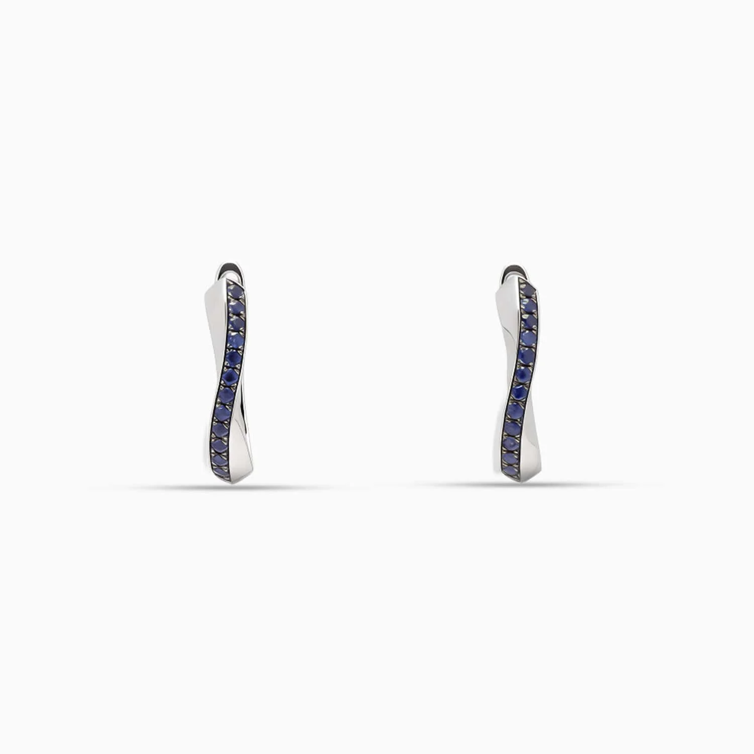 Blue Sapphire Wavy Hoop Earrings in 18K White Gold