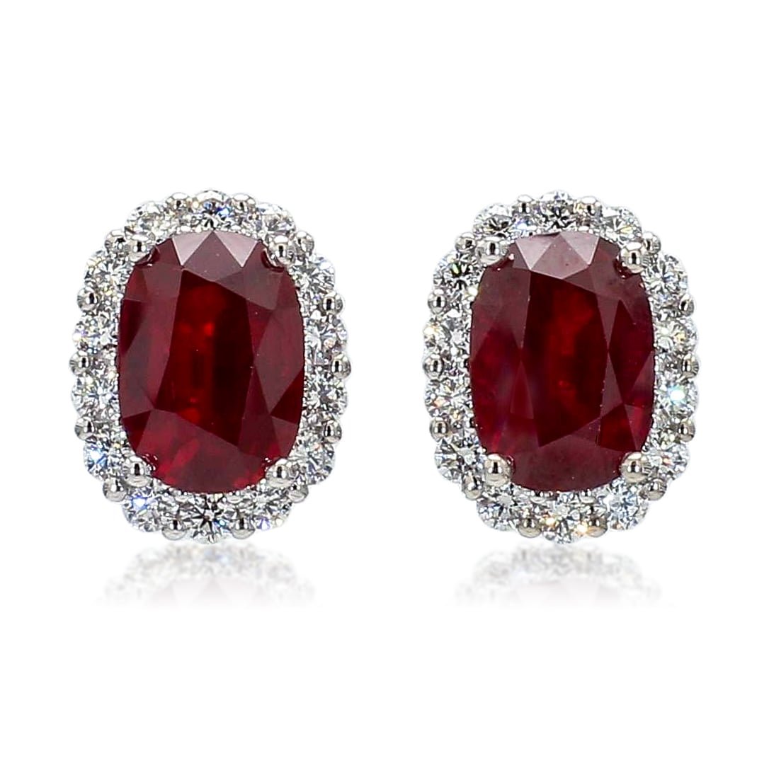 Oval ruby and diamond stud earrings