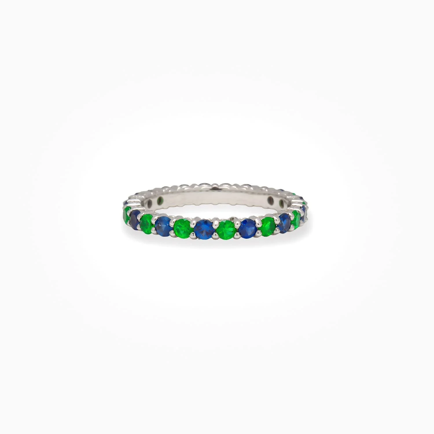 Sapphire & Emerald Band in 18K White Gold
