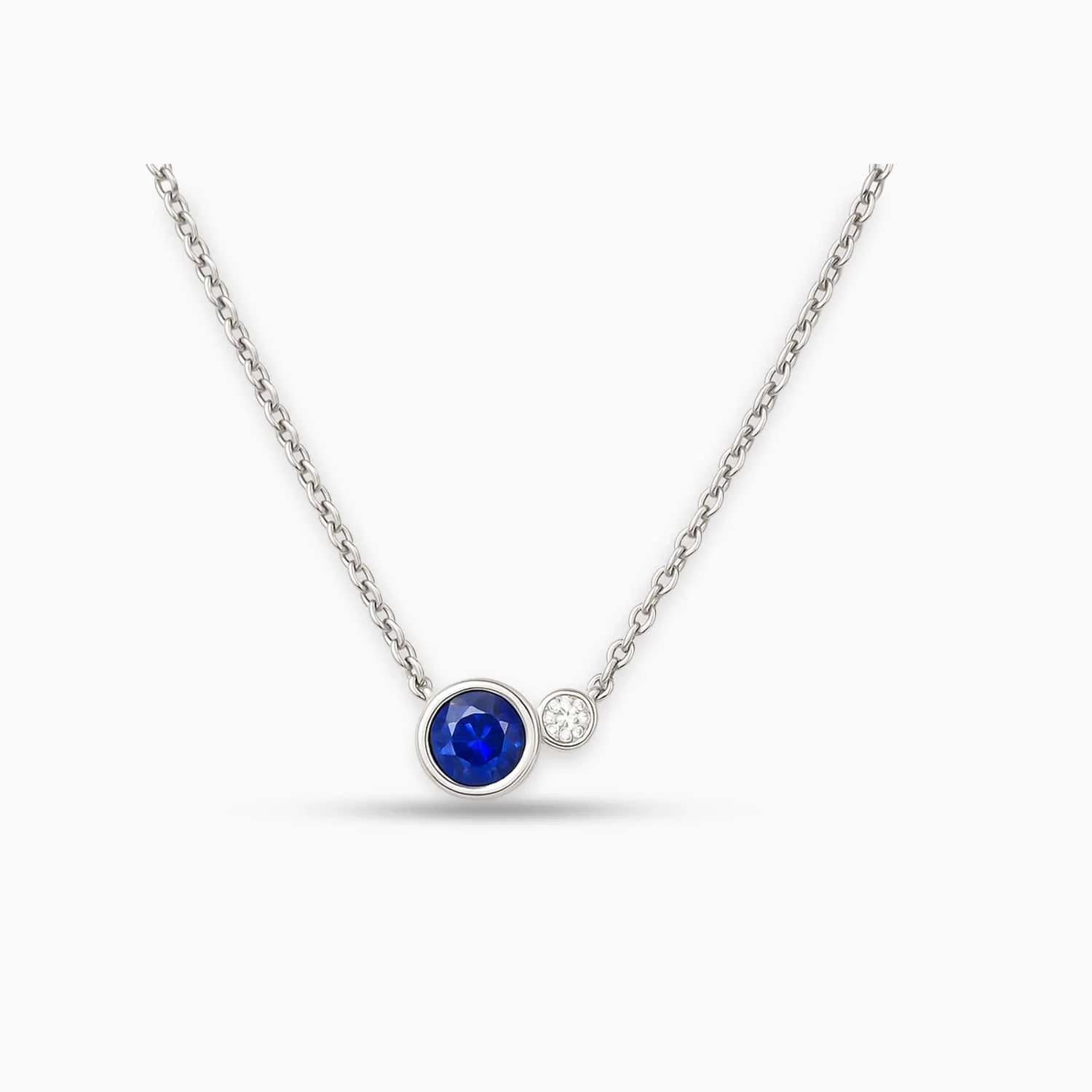 Round Sapphire & Diamond Pendant in 14K White Gold