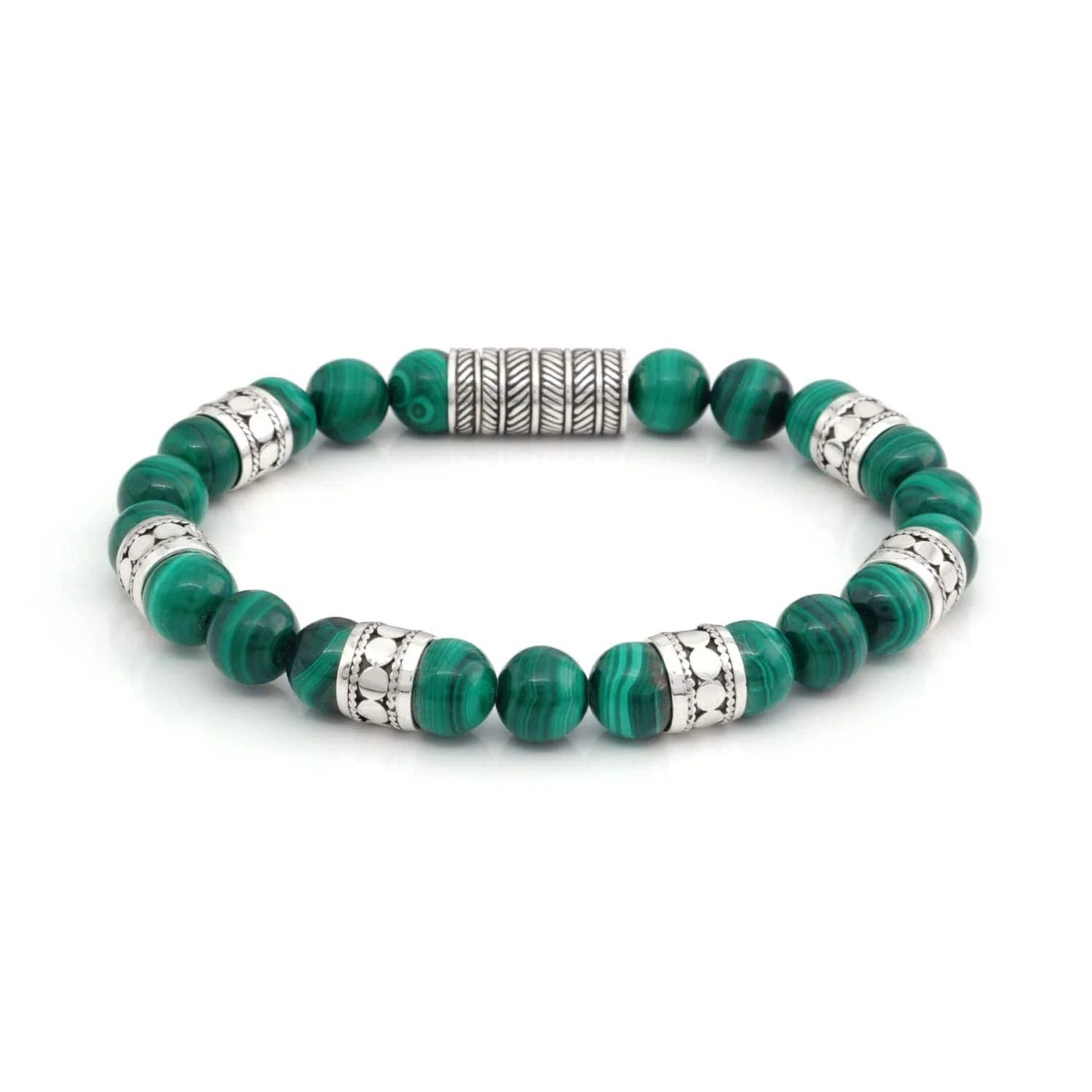 Malachite Beaded Sterling Silver Bracelet