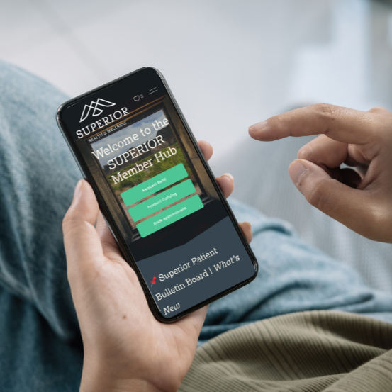 Superior active patient member hub portal displayed on mobile phone held by user