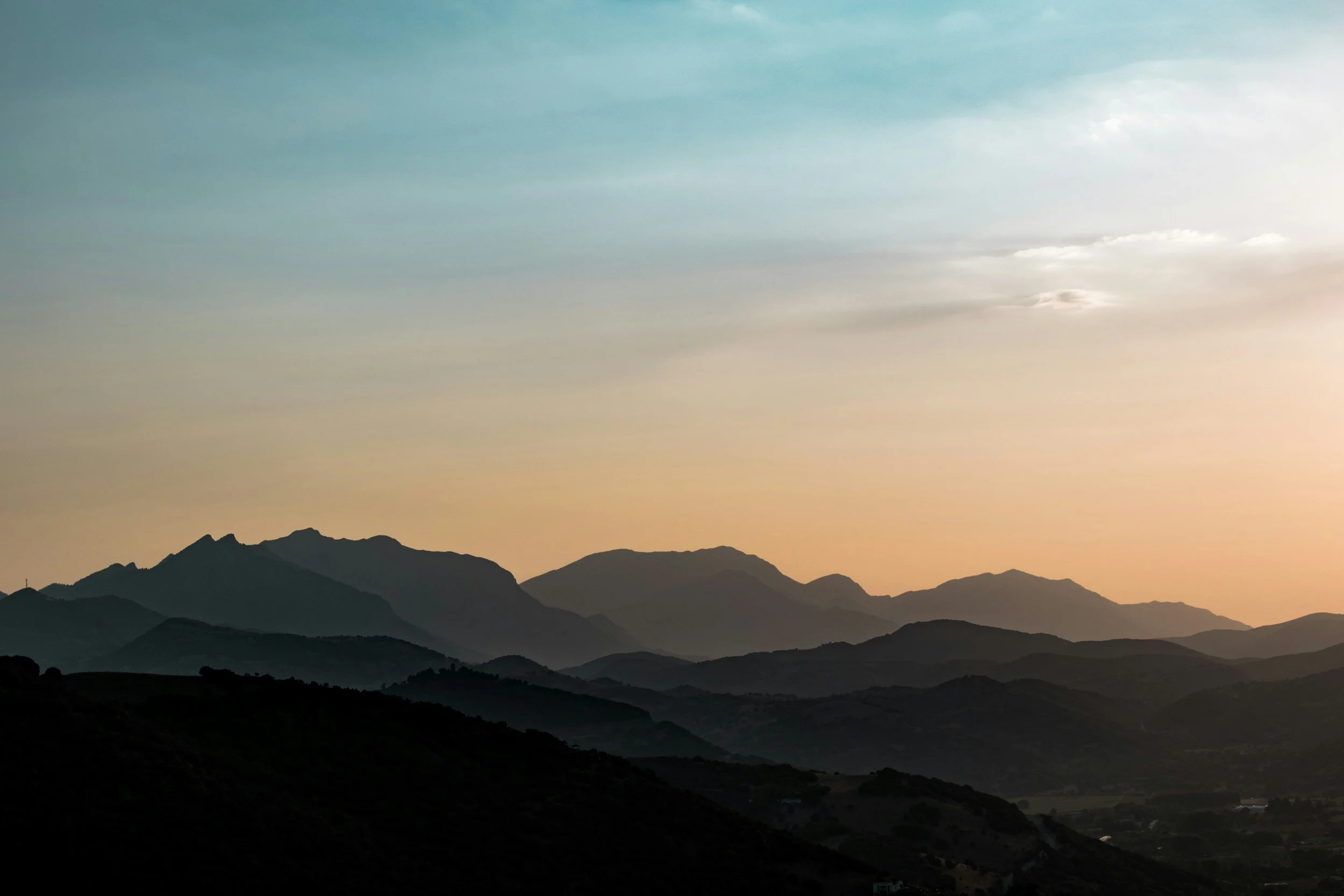 Blue orange sunset dark mountains