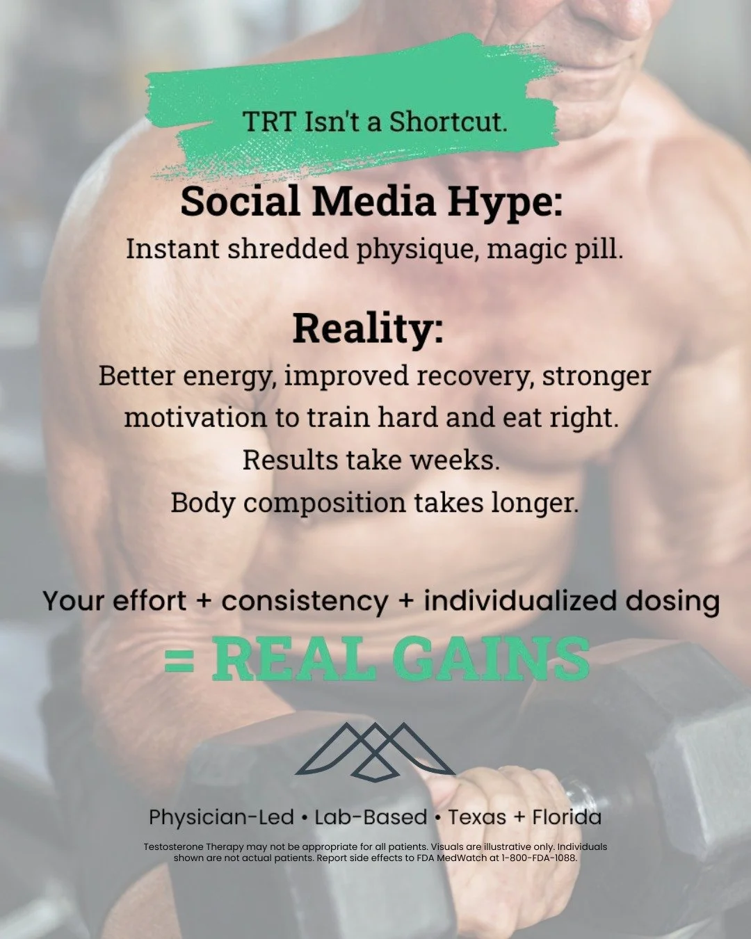 Tired of the TRT hype? Here's the truth: testosterone therapy won't build your physique for you-but it will restore the energy, mood, and mental clarity that make YOU want to show up for your training and nutrition.

The real benefits? Better recover
