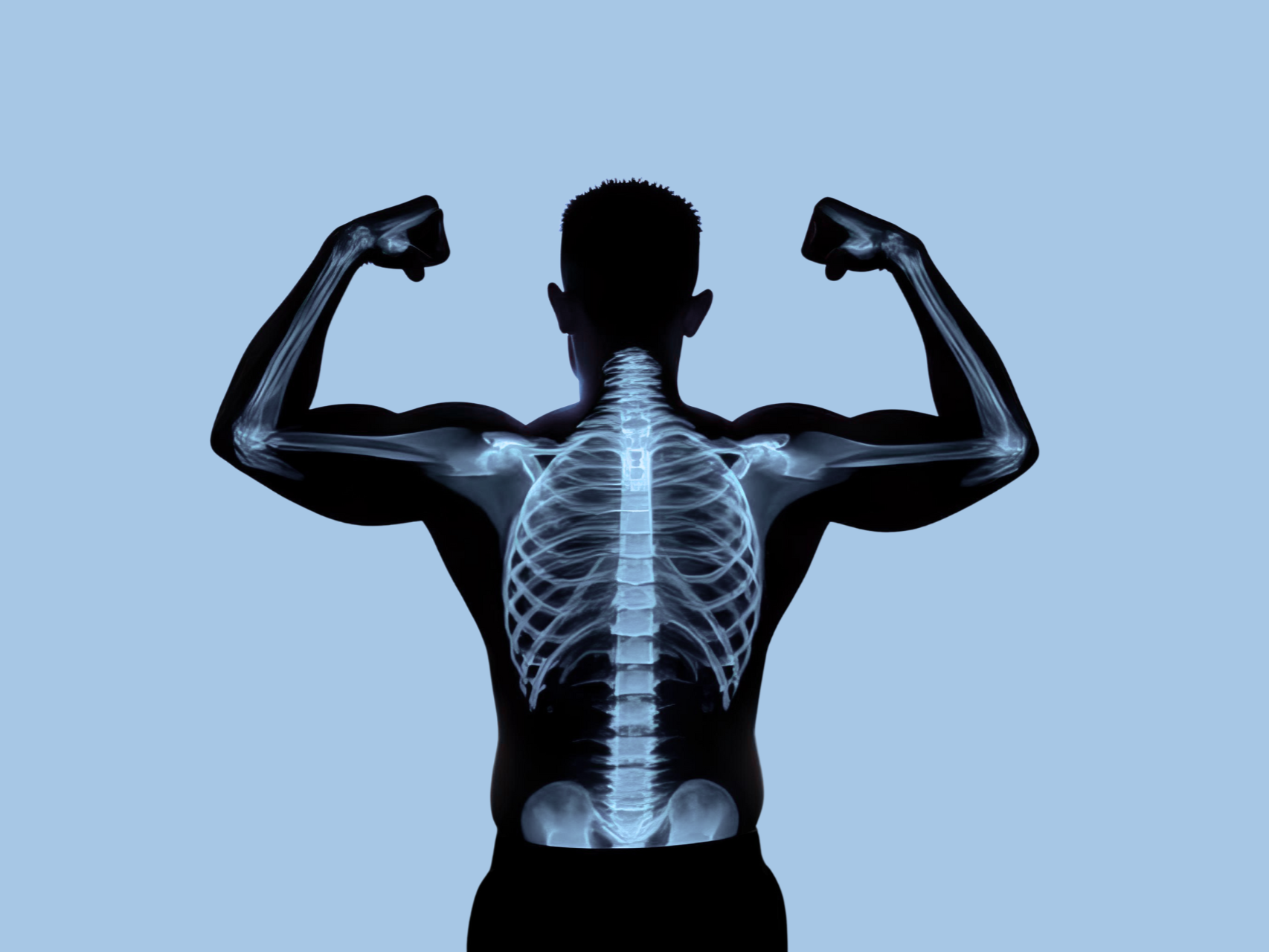 X-Ray of Man flexing muscles