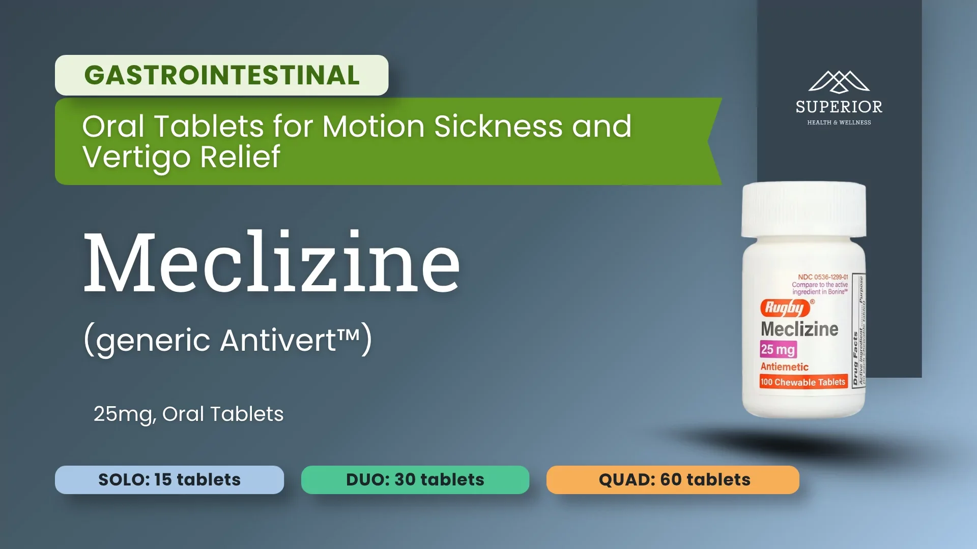 Meclizine Hydrochloride | Oral Tablets for Motion Sickness and Vertigo Relief