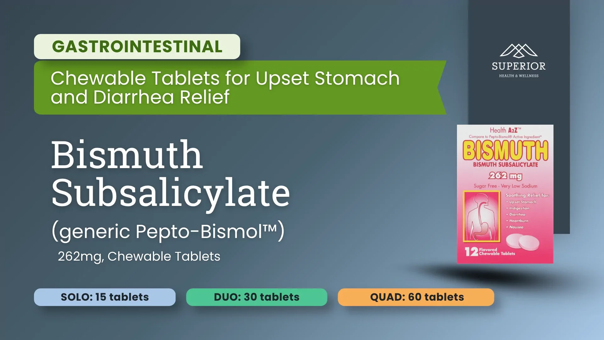 Bismuth Subsalicylate | Chewable Tablets for Upset Stomach and Diarrhea Relief