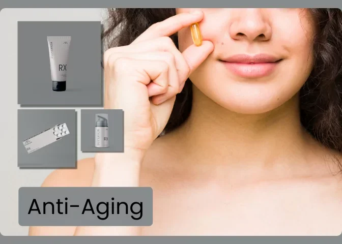 woman holding vitamin near face superior wellness products for anti-aging
