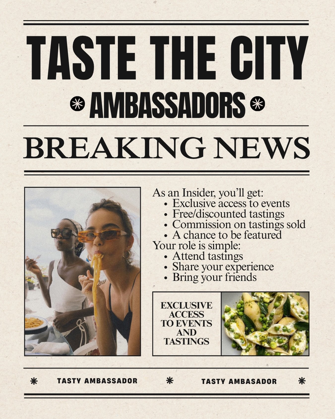 Are you a tasty ambassador? We are looking for individuals that love Taste the City and want to be a part of what we are building. We want to grow with intention and community as our focus. And the best part is, we all get to eat delicious food and h