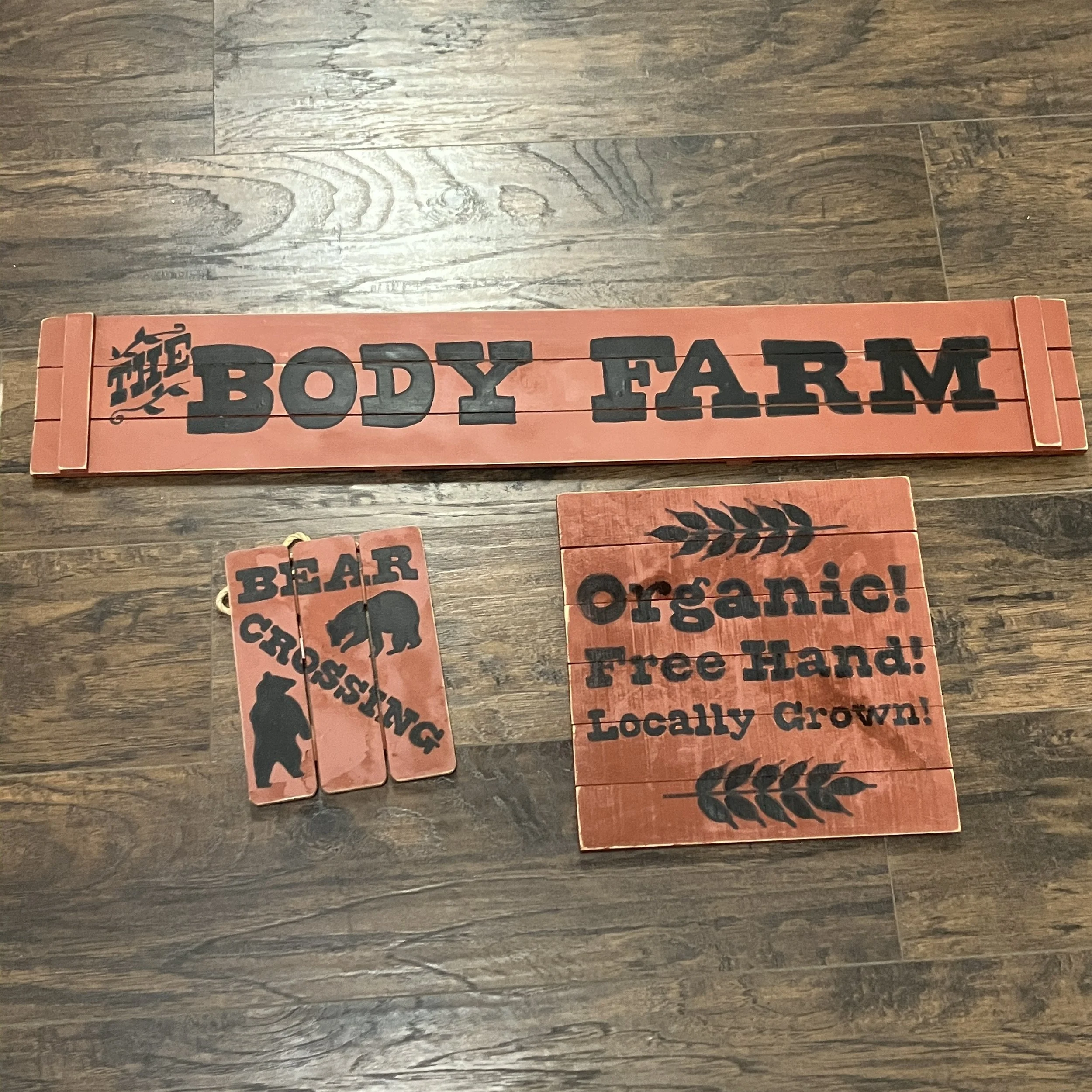 Decorative signs hand-painted for the show 