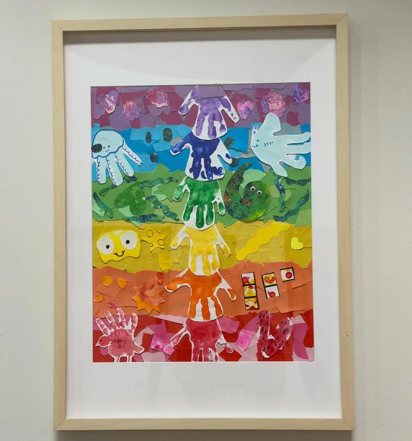 We have been on the hunt for a print for one of our frames at the clinic space so we turned it into a project where we used all the art that comes home with our kids from daycare! 

Here we have the &ldquo;Funky Rainbow&rdquo; by Hayes, Vivi, Sally, 