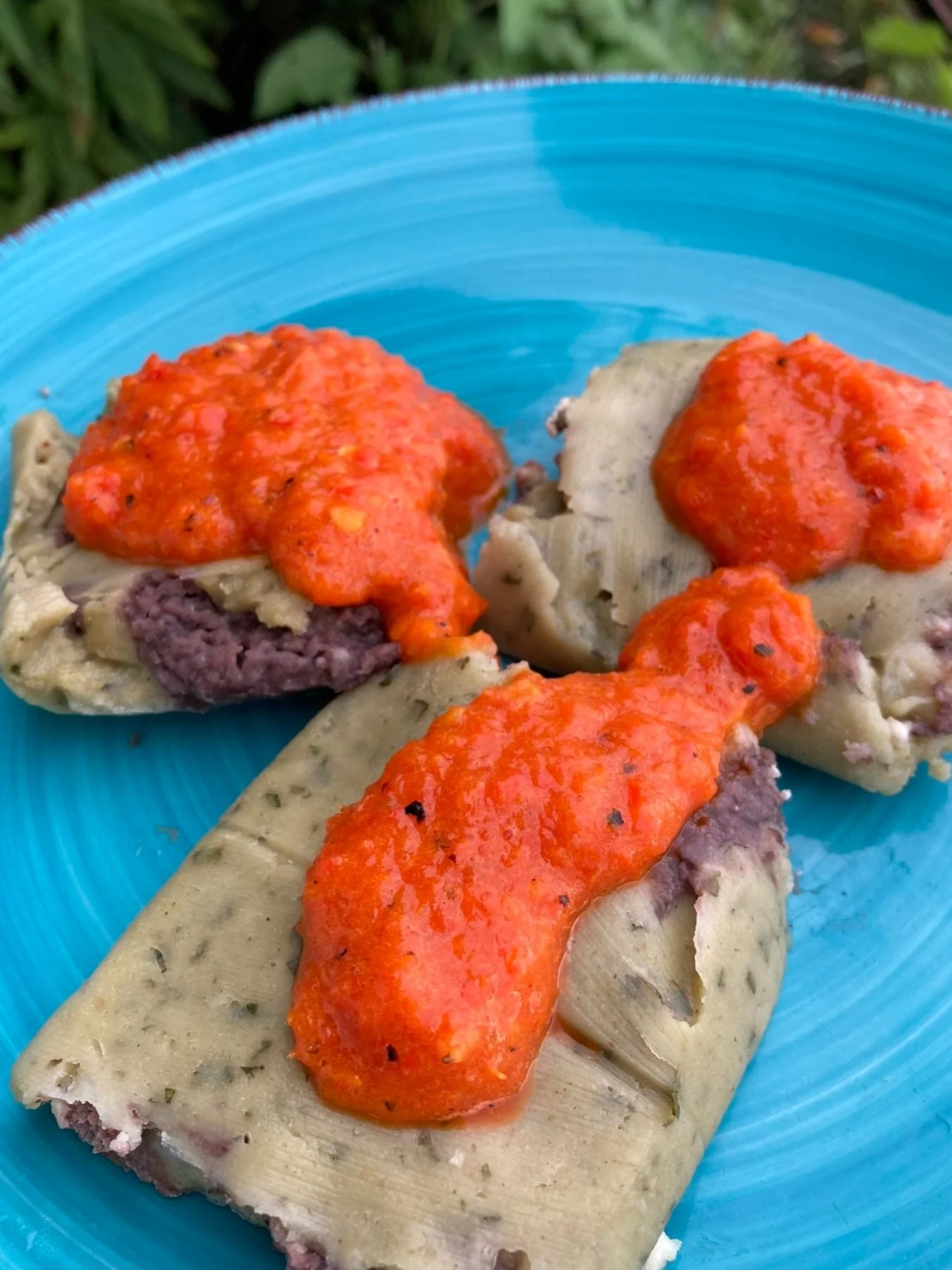 Tamales Wrapped in Ti Leaves with Orange Chile Salsa