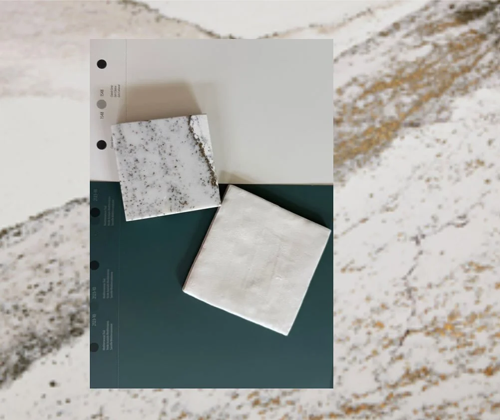Kitchen Selections in Progress ✨
Pulling together a palette that feels fresh, timeless, and a little bold. The rich depth of green paired with soft creamy tones and layered textures creates a palette that feels both timeless and dramatic. @cambriasur