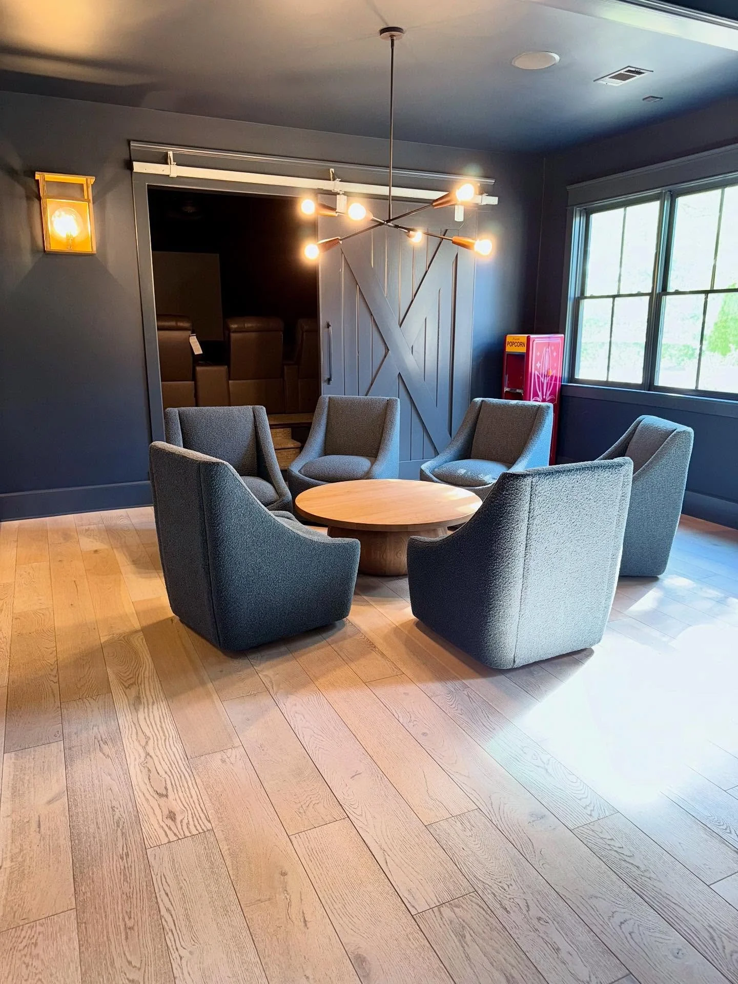 Before &amp; After: The Power of Paint!
This basement went from builder beige to a full on vibe with moody color drenching and one seriously good paint choice.

We used Benjamin Moore&rsquo;s Blue Note to completely color-drench the space, wrapping t