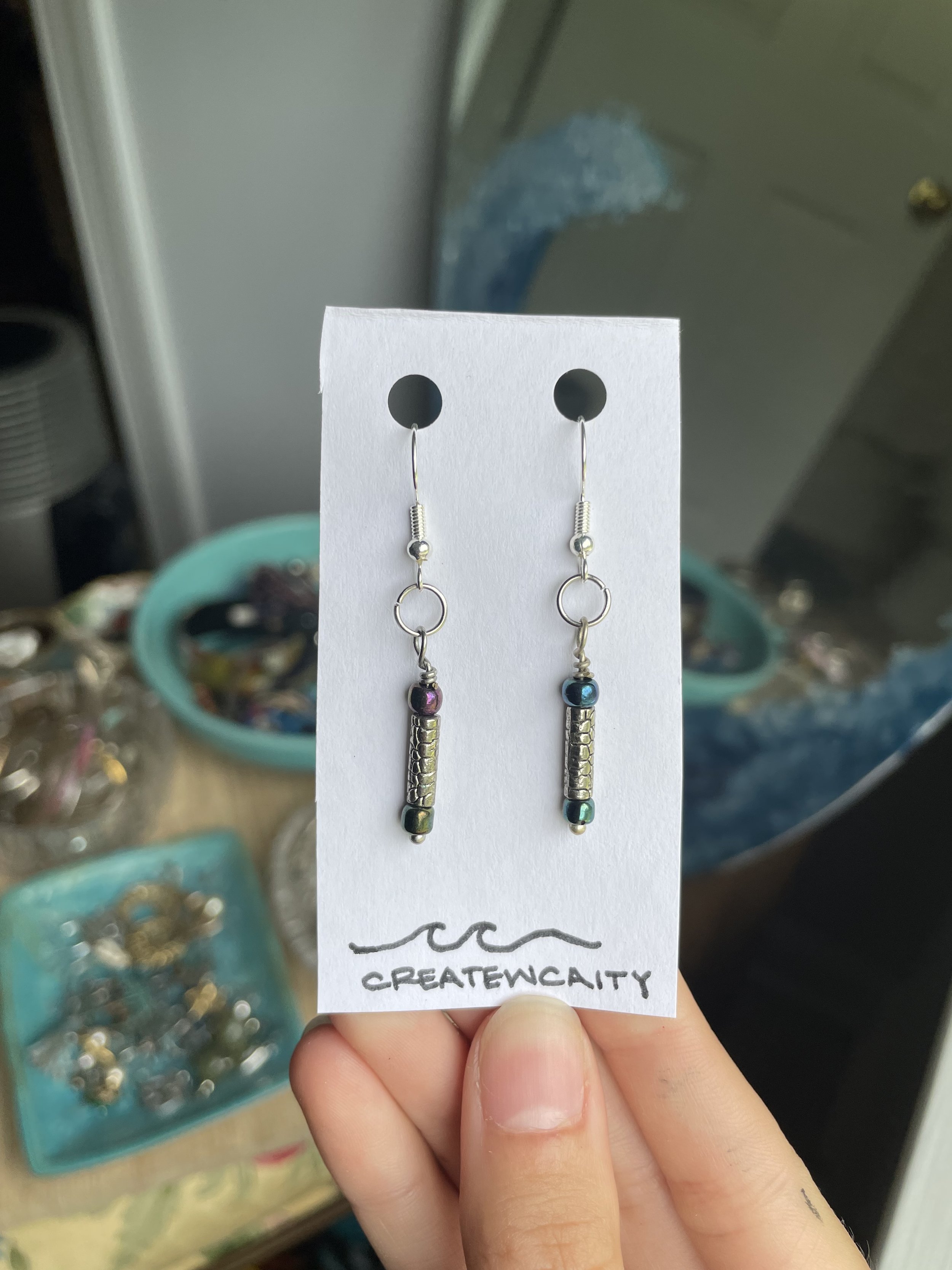 Silver & bead dangle earrings