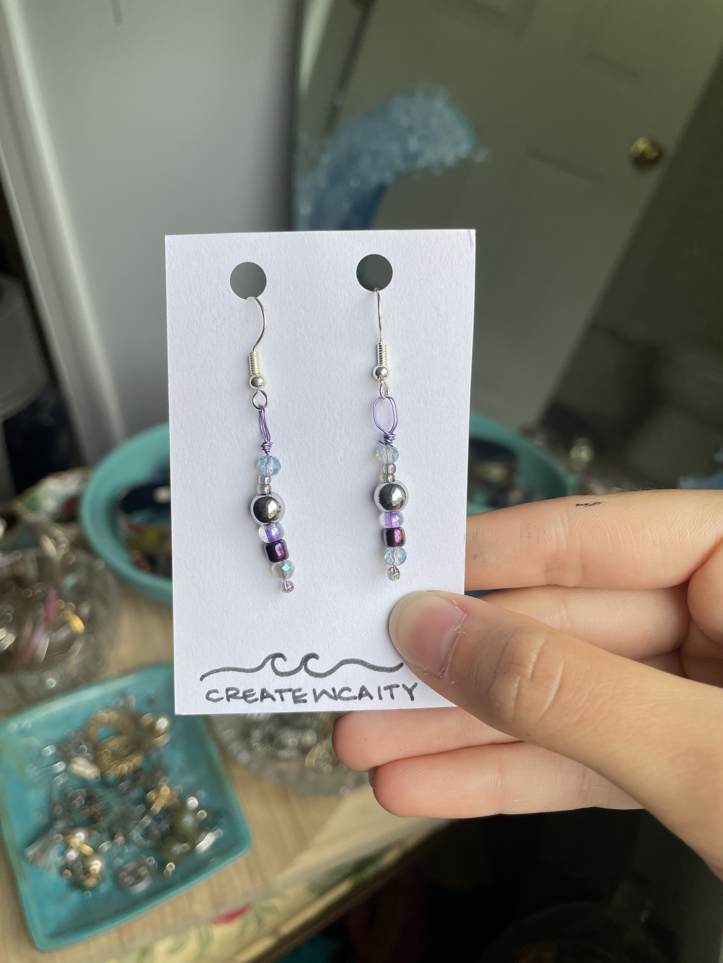 Purple & Silver Bead Dangles