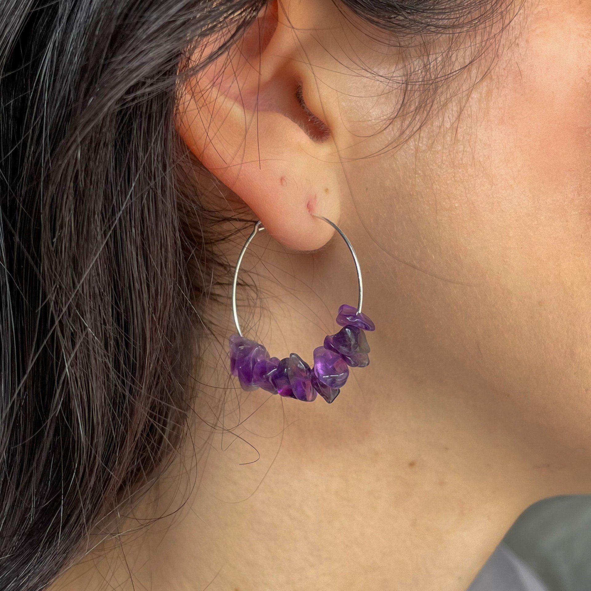 Silver and Amethyst hoop earrings wearing.jpeg