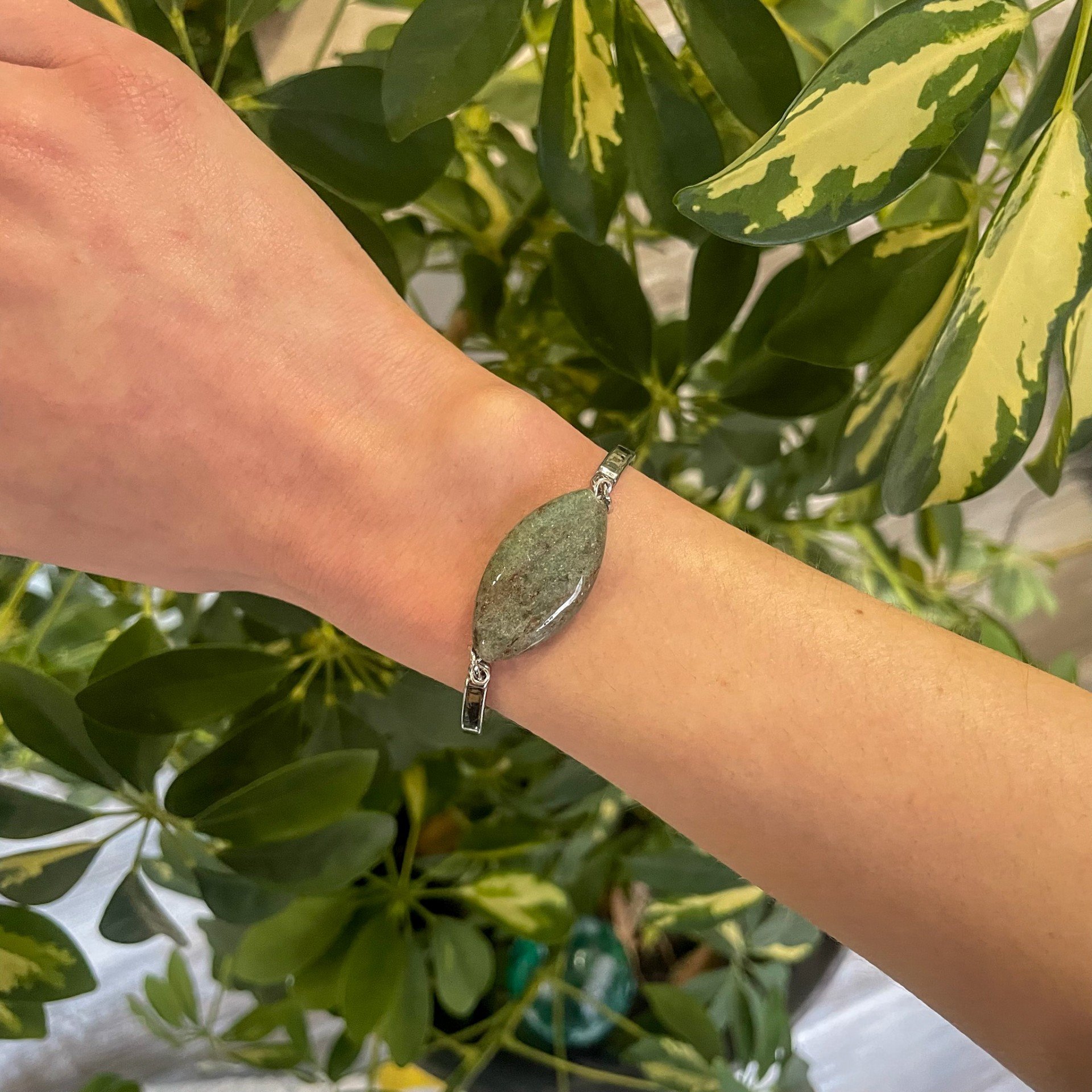 Lodolite Quartz Silver Bangle