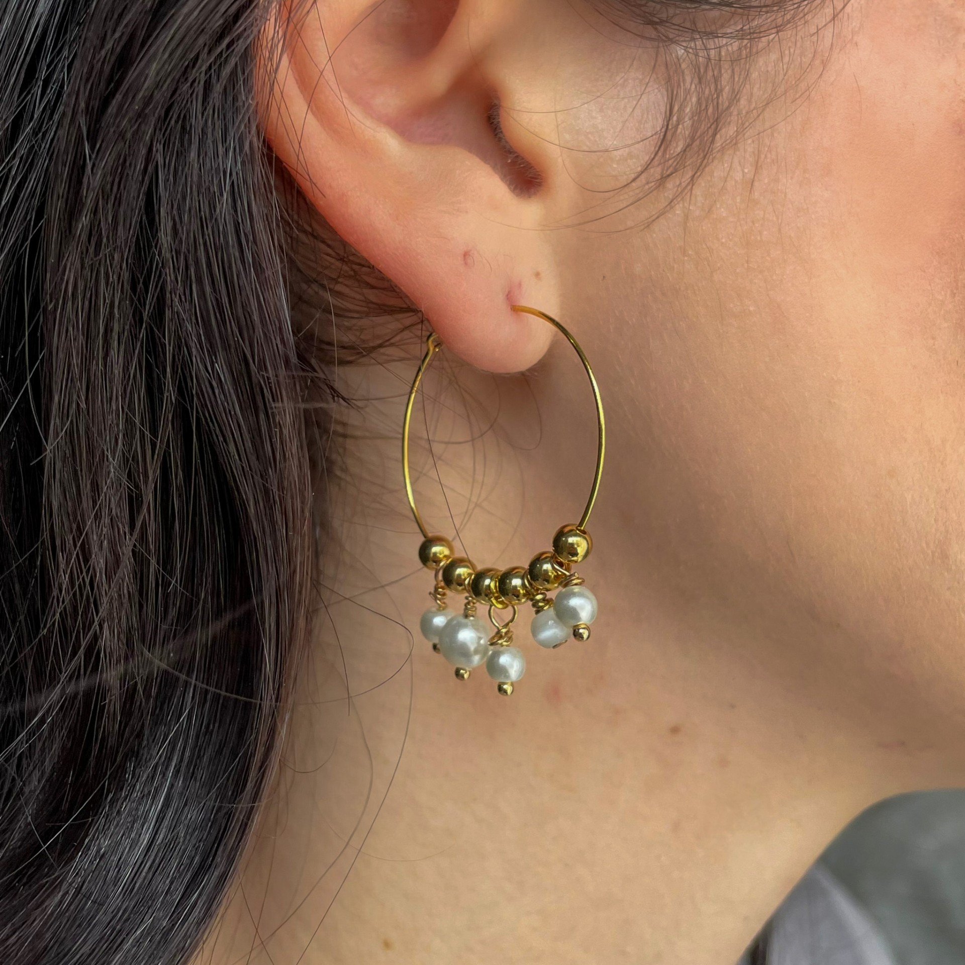 Gold bead and pearl hoop earrings wearing.jpeg
