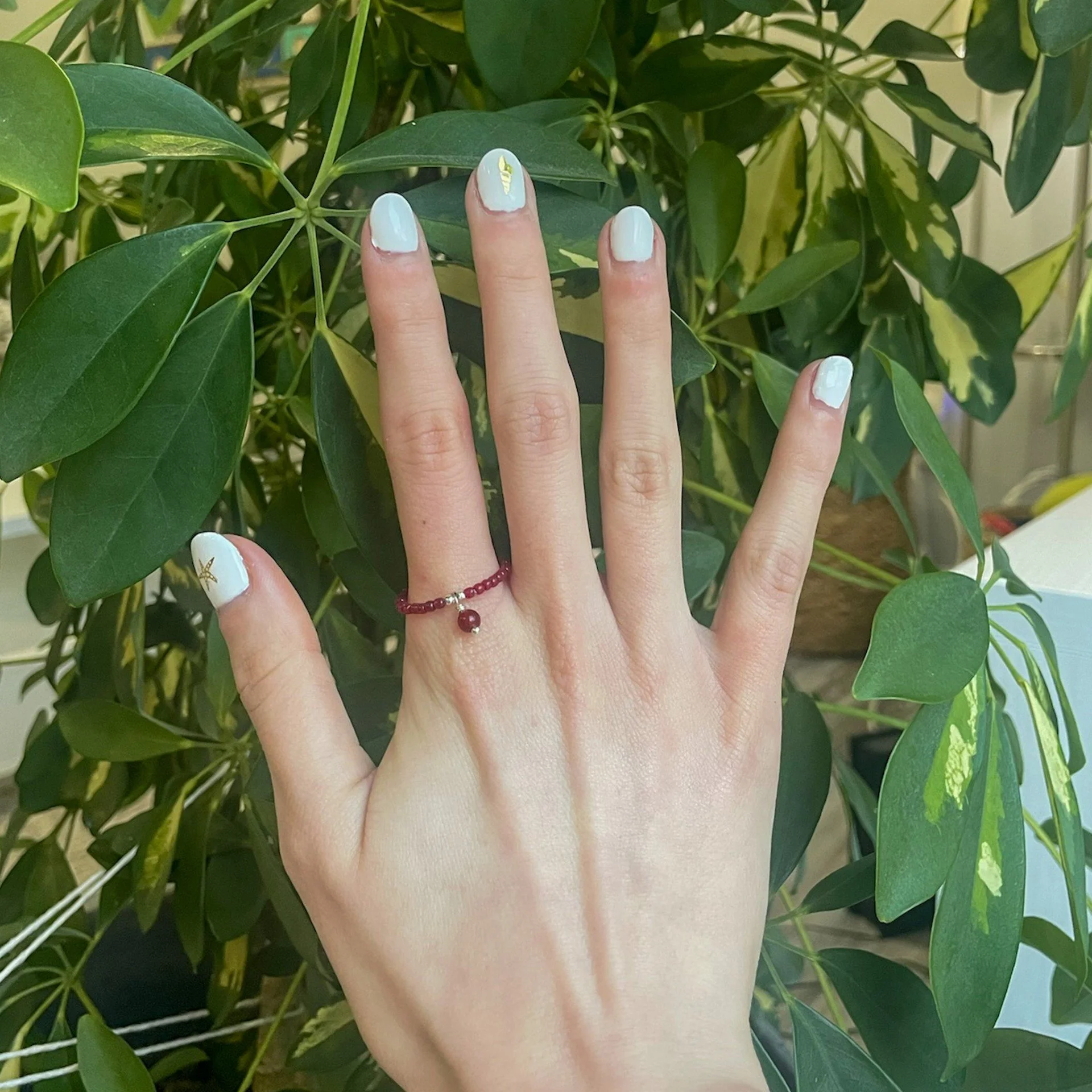 Red Garnet Charm & Beaded Ring