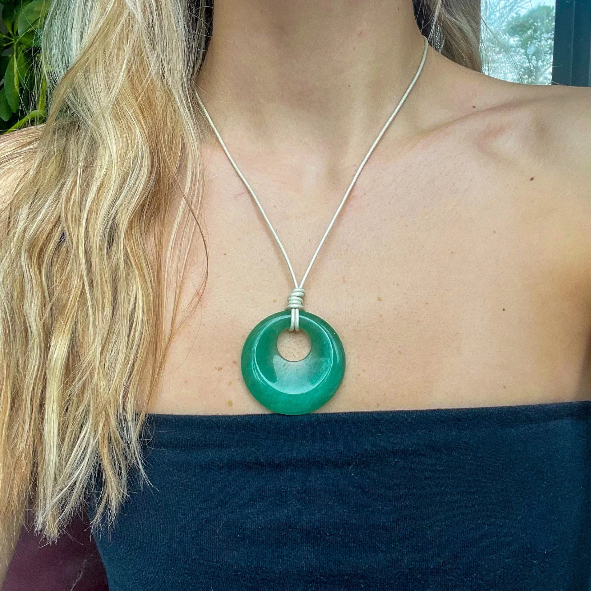 Jade & Silver Leather Necklace