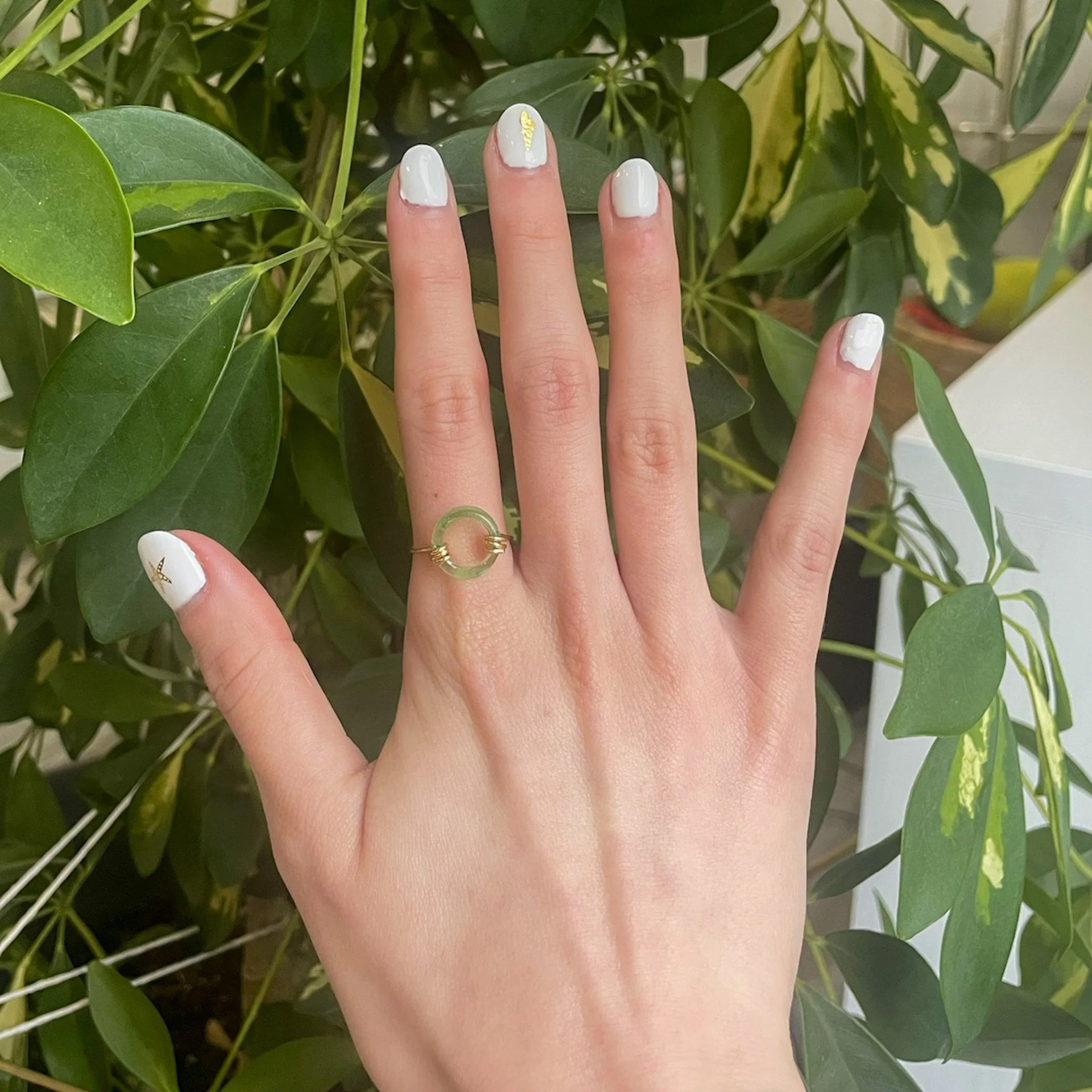 Green Glass Circle Gold Ring