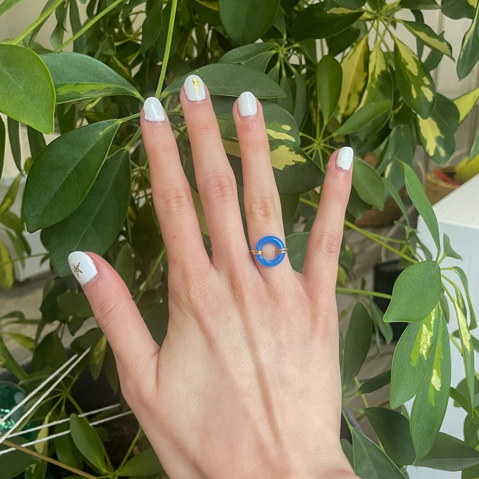 Blue Glass Circle Gold Ring