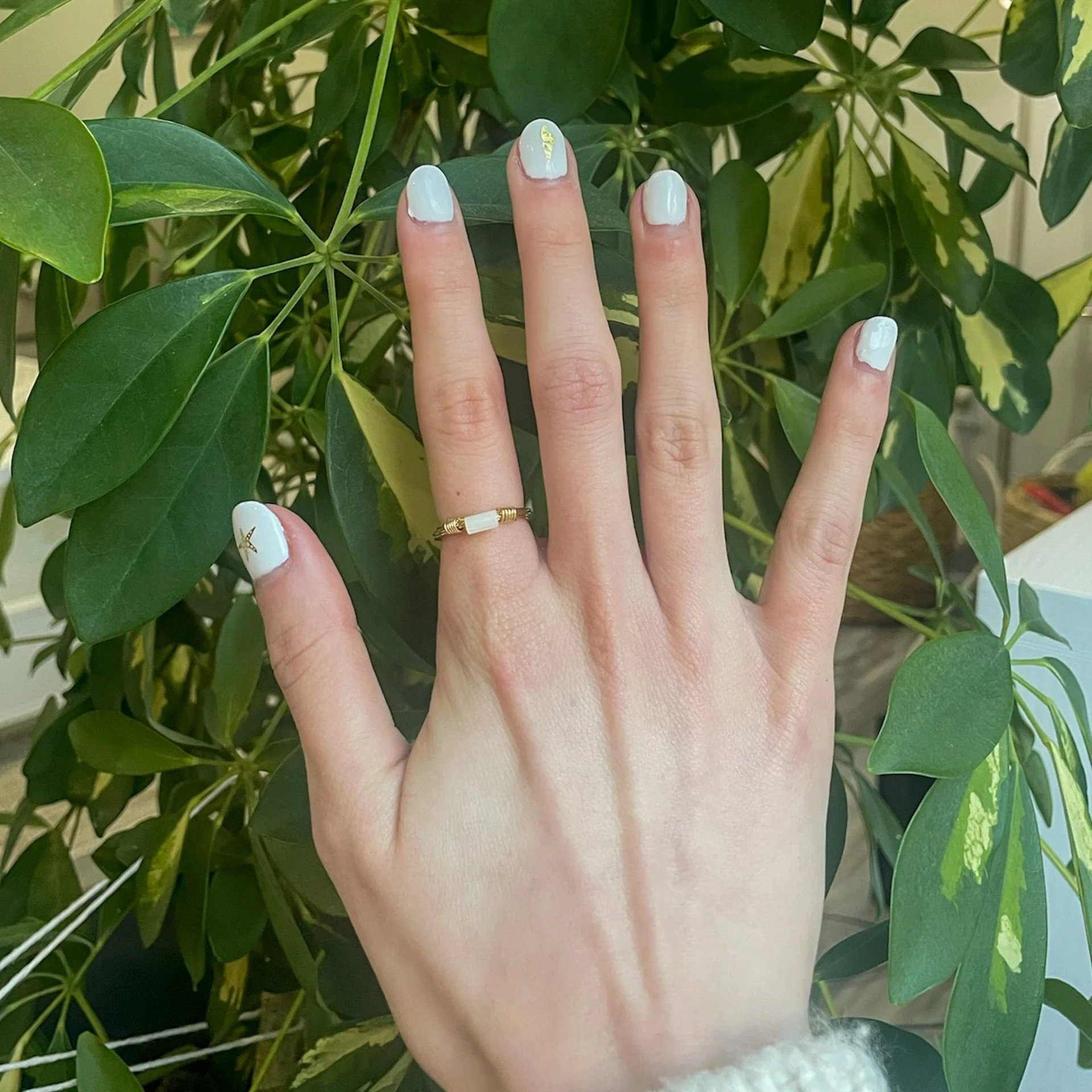 Shell Bead Wire Wrapped Gold Ring