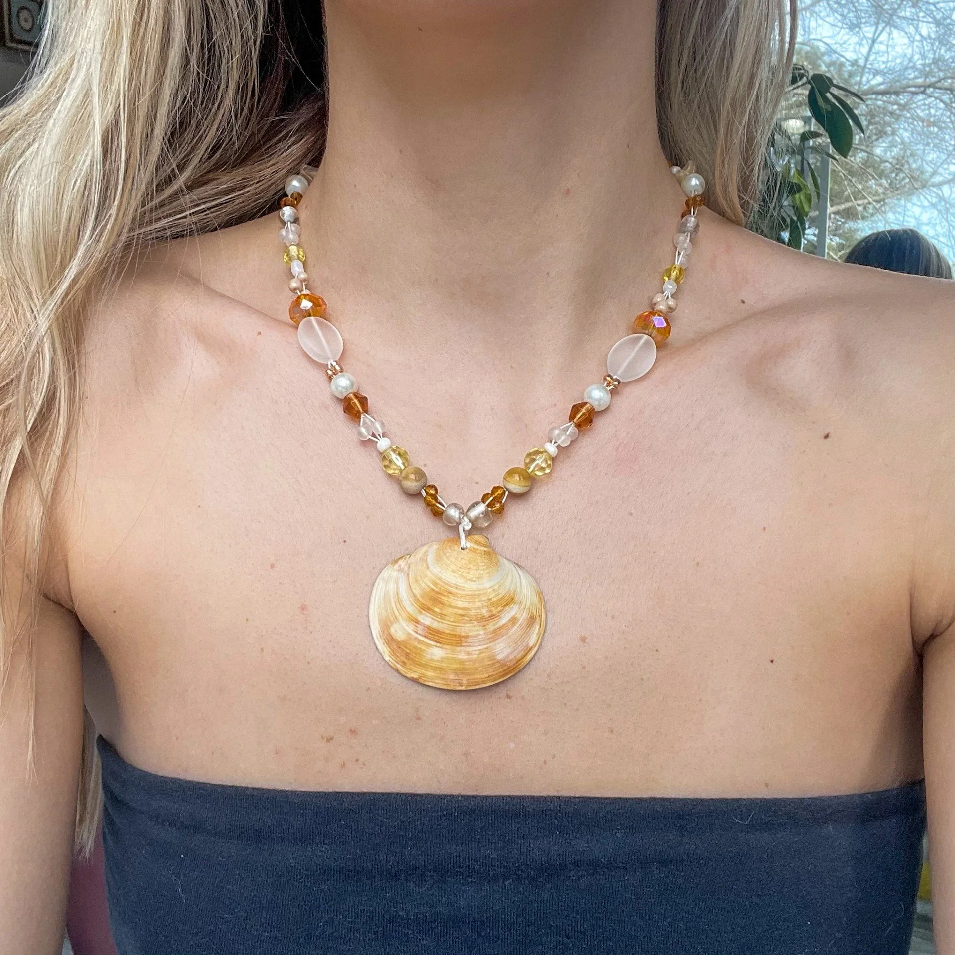Surf Clam Shell Braided Statement Necklace