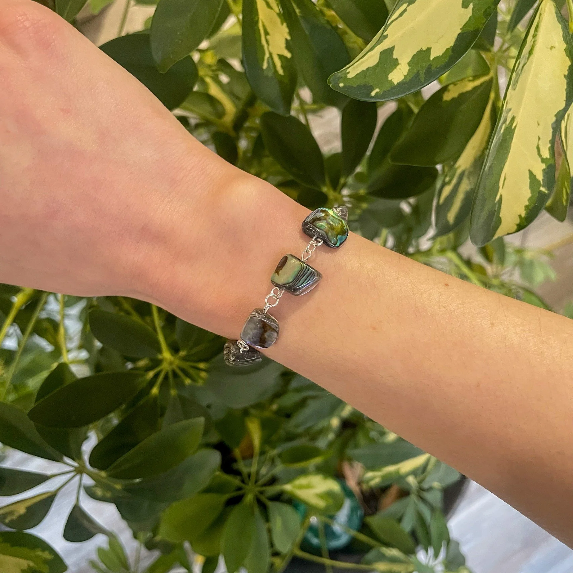 Abalone Silver Link Bracelet