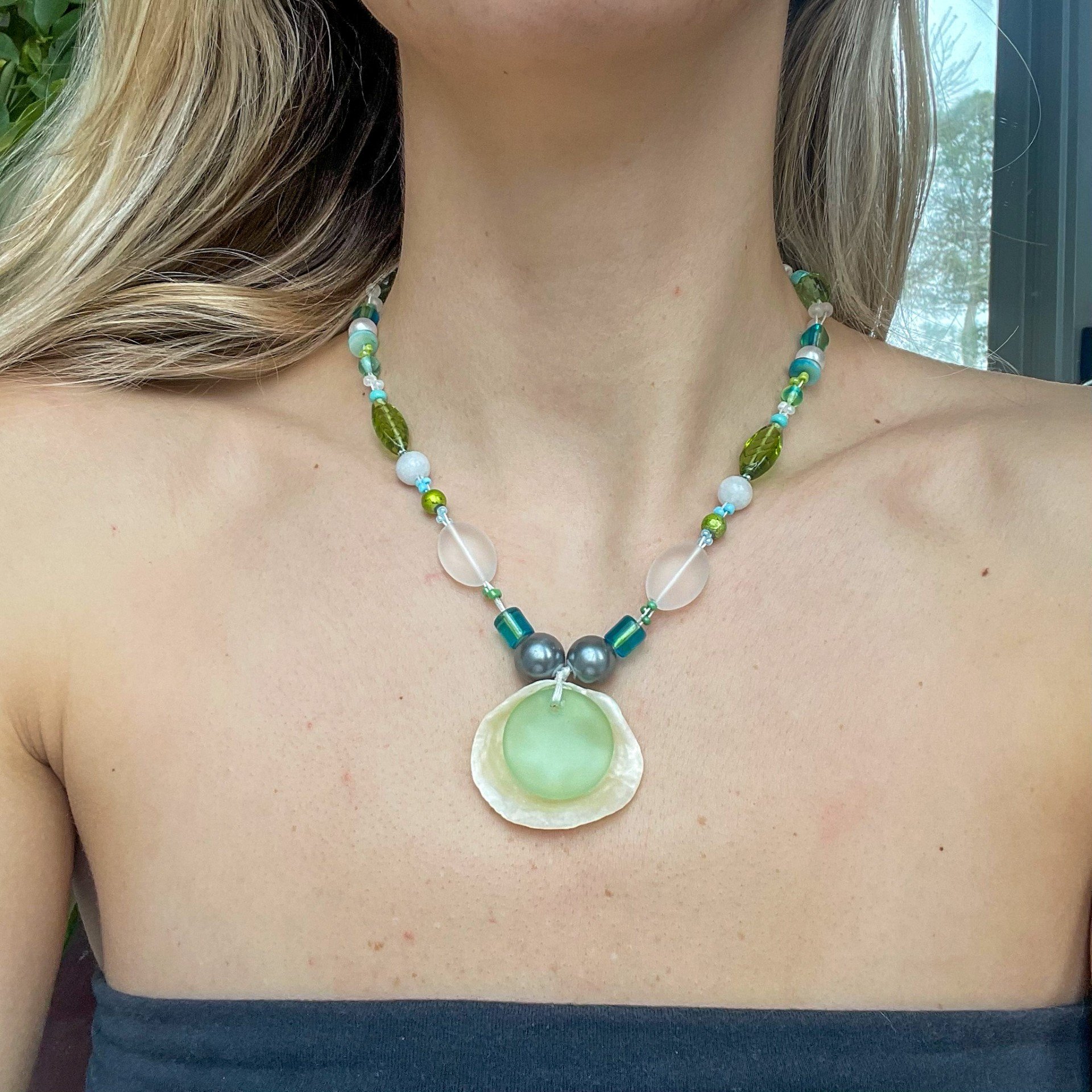 Sea Glass & Jingle Shell Braided Statement Necklace