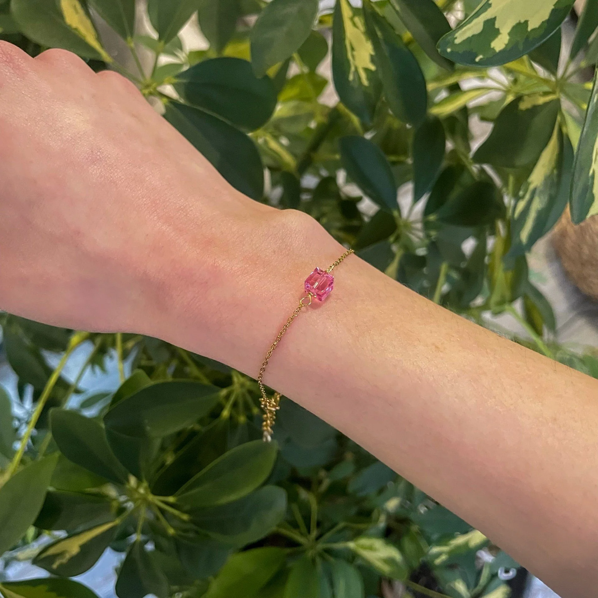Pink Crystal & Gold Chain Bracelet