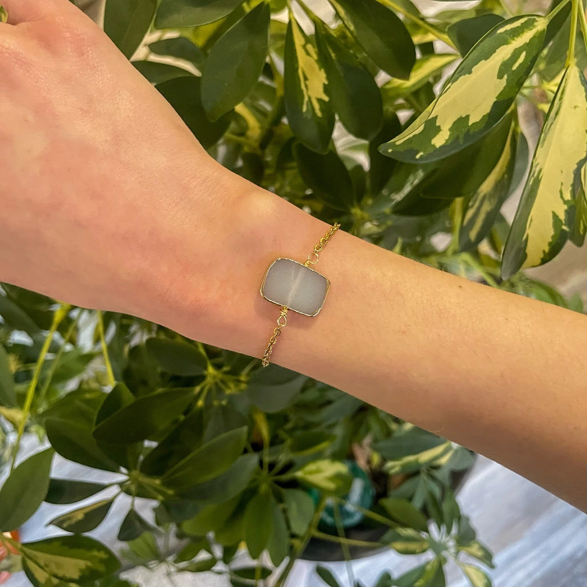 Baby Blue Square Gold Chain Bracelet