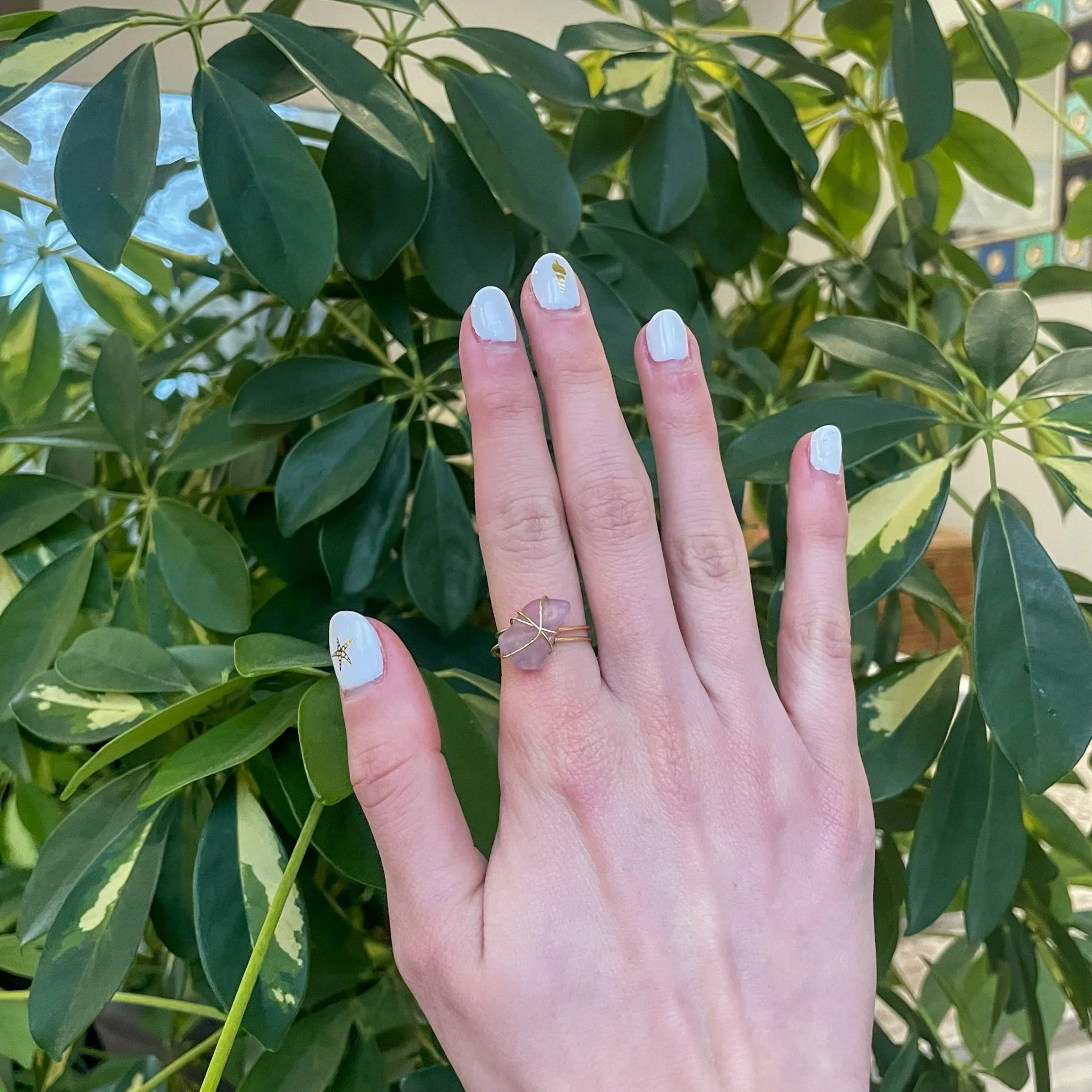 Lavender Sea Glass Gold Ring