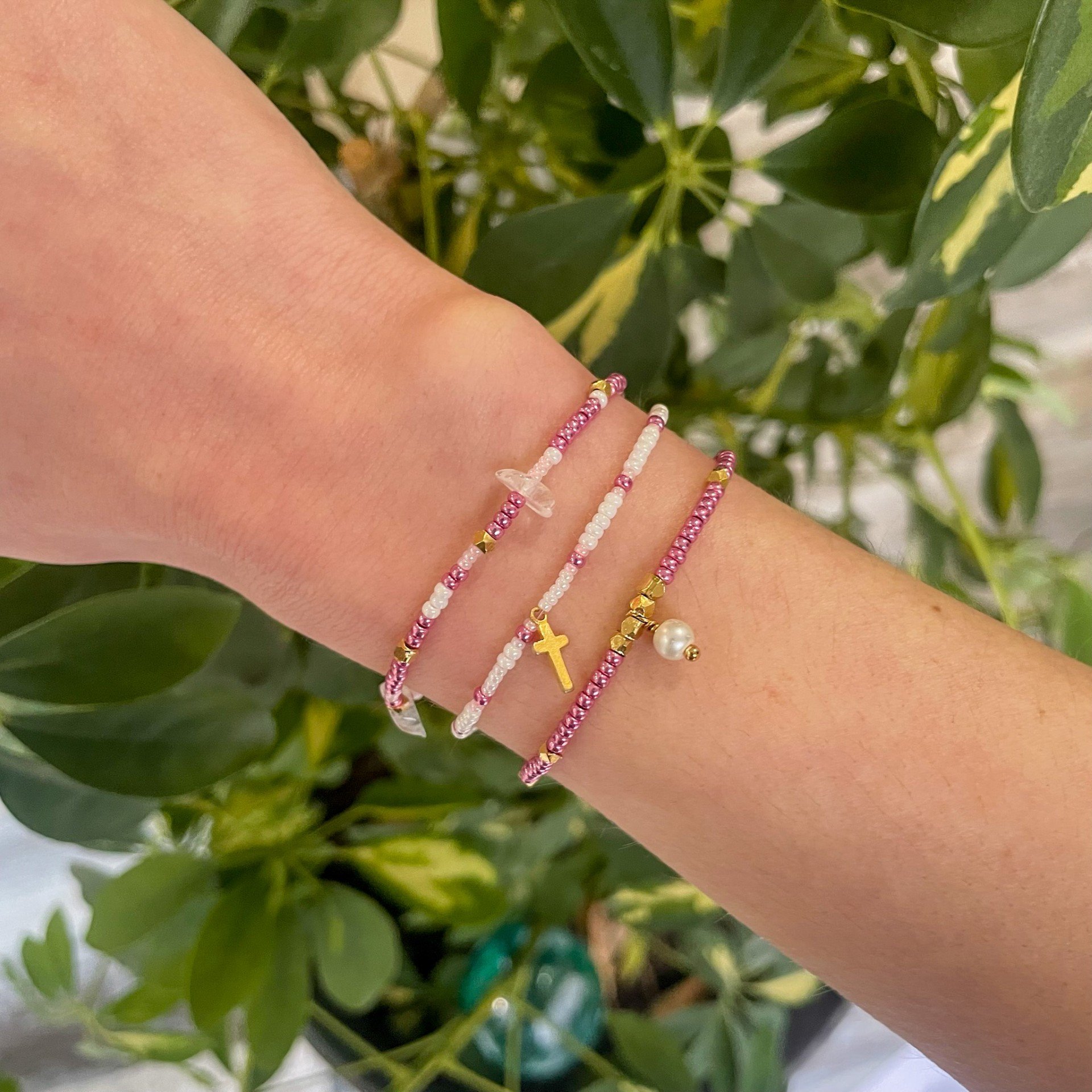 Pink & White Stackable Bracelets