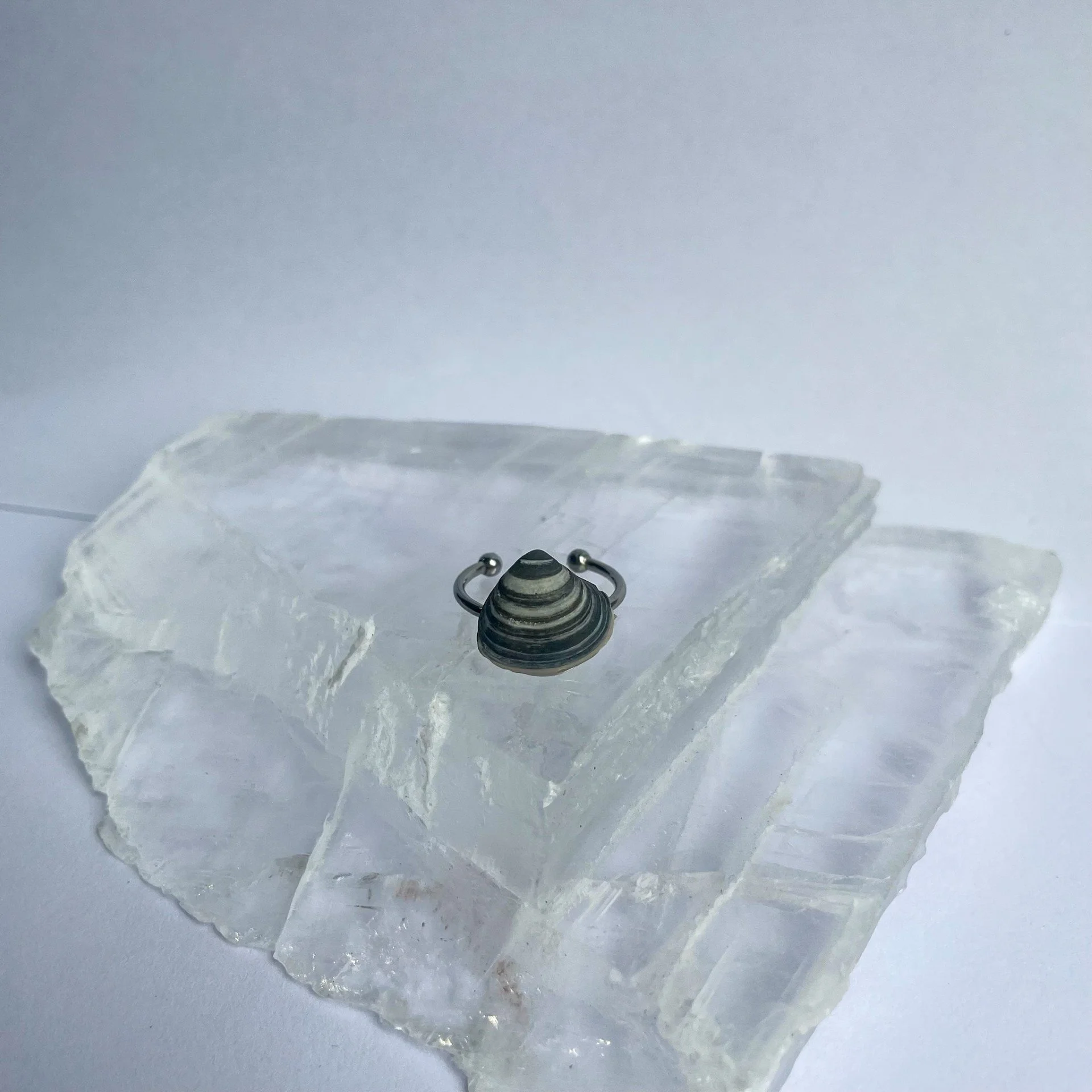 White and Grey shell silver adjustable ring staged.jpg