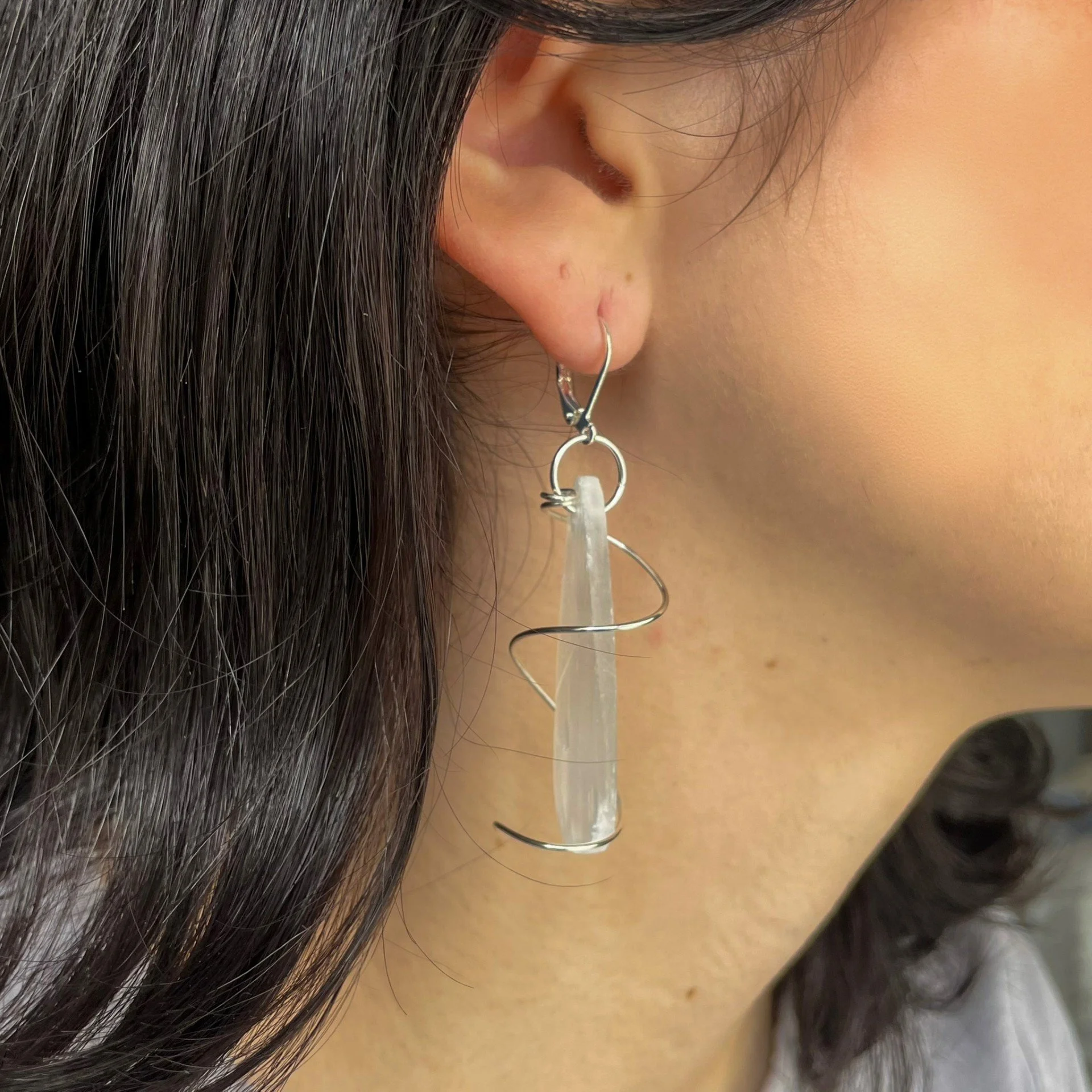 Silver and Selenite earrings wearing.jpeg