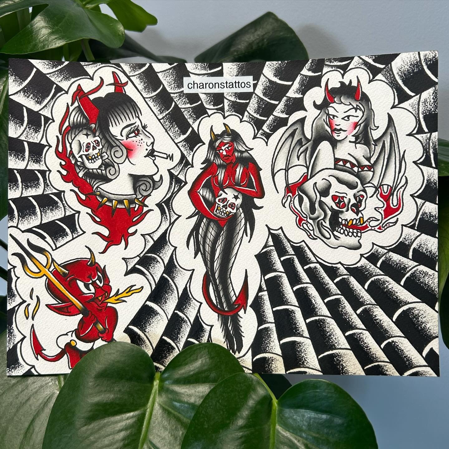 Flash deals 1 for $130 2 for $180 with color. Dm me or text 6155695590 
#martyr #masochist #tattooflash #devilwomen #americantraditionaldevil #americantraditional #nashville