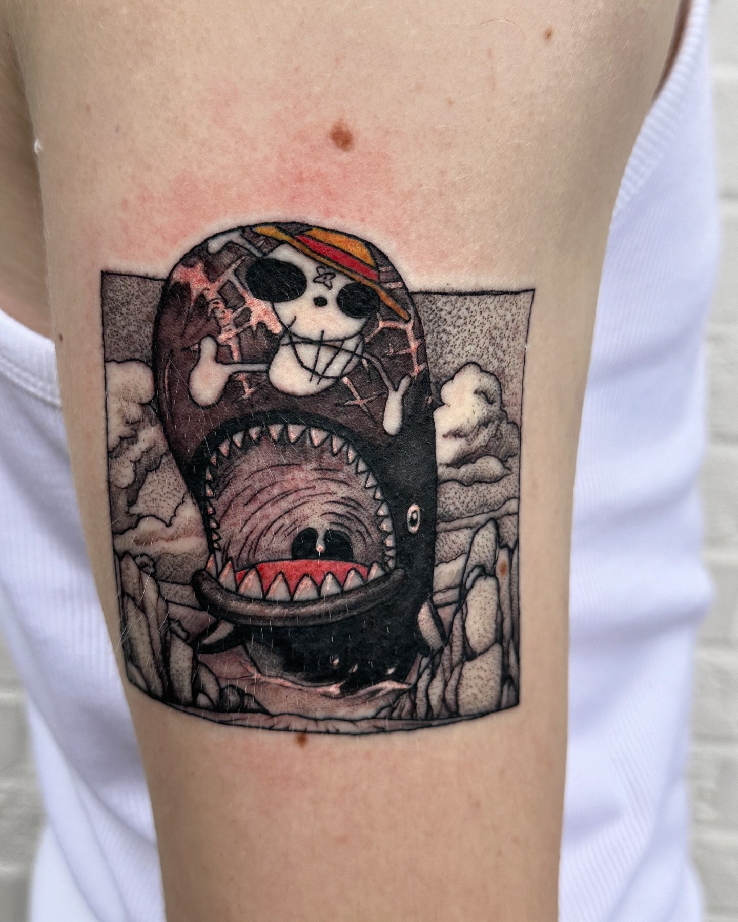 Laboon from One Piece 🐳
.
.
.
It&rsquo;d be an injustice if I left this in the camera roll 🤦🏻&zwj;♂️
I had so much fun designing this tattoo, thanks @zach_algar  for trusting me with this one 🦾
.
.
.
#tattoo #tattoos #animetattoo #laboon #onepiec