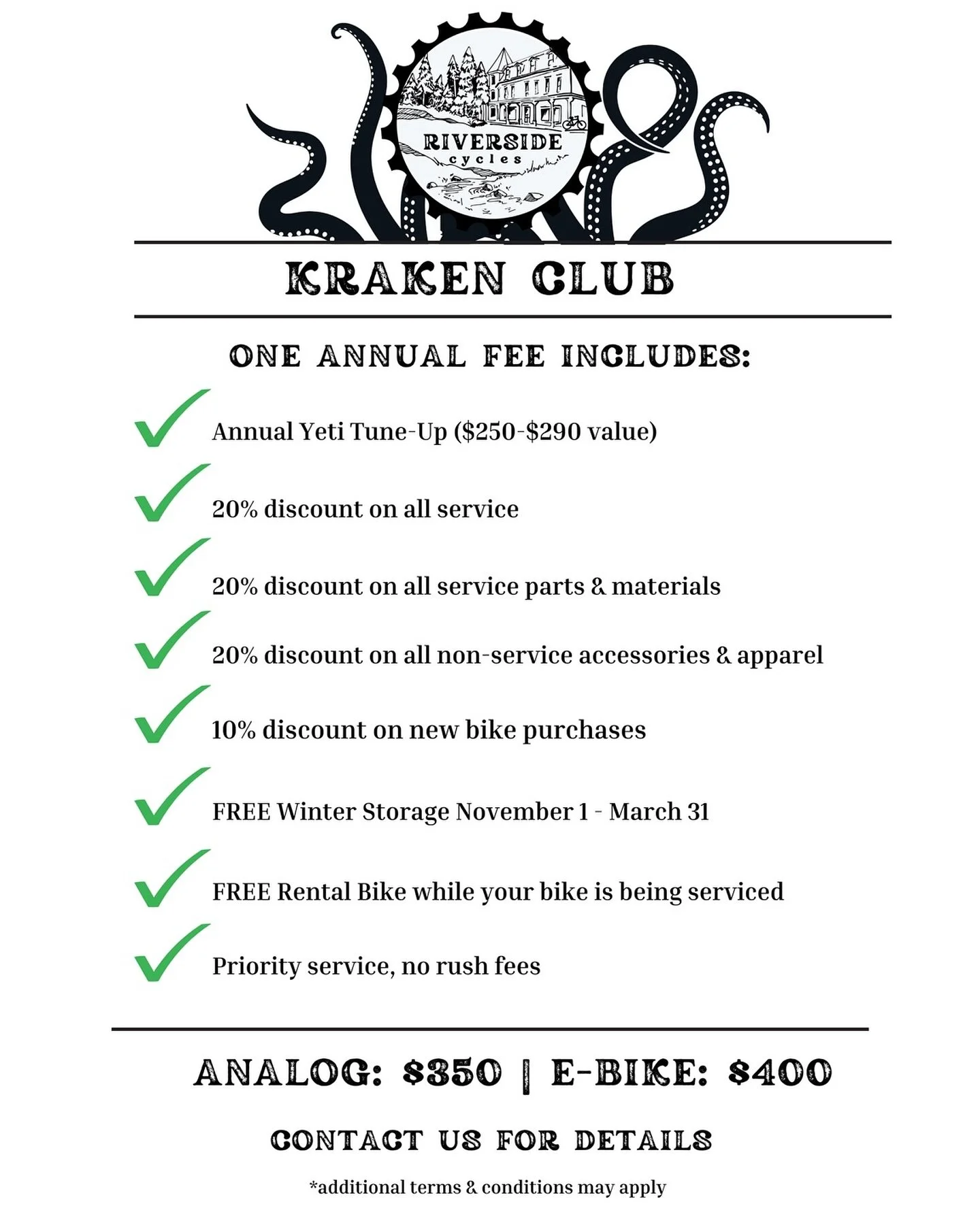 Don&rsquo;t sleep on this amazing program! 

It&rsquo;s the perfect time to sign up for a Kraken membership&hellip; get your bike tuned up, cleaned up, and tucked in for the winter ❄️ so it&rsquo;s all ready to roll in the Spring when you are! 

#bik