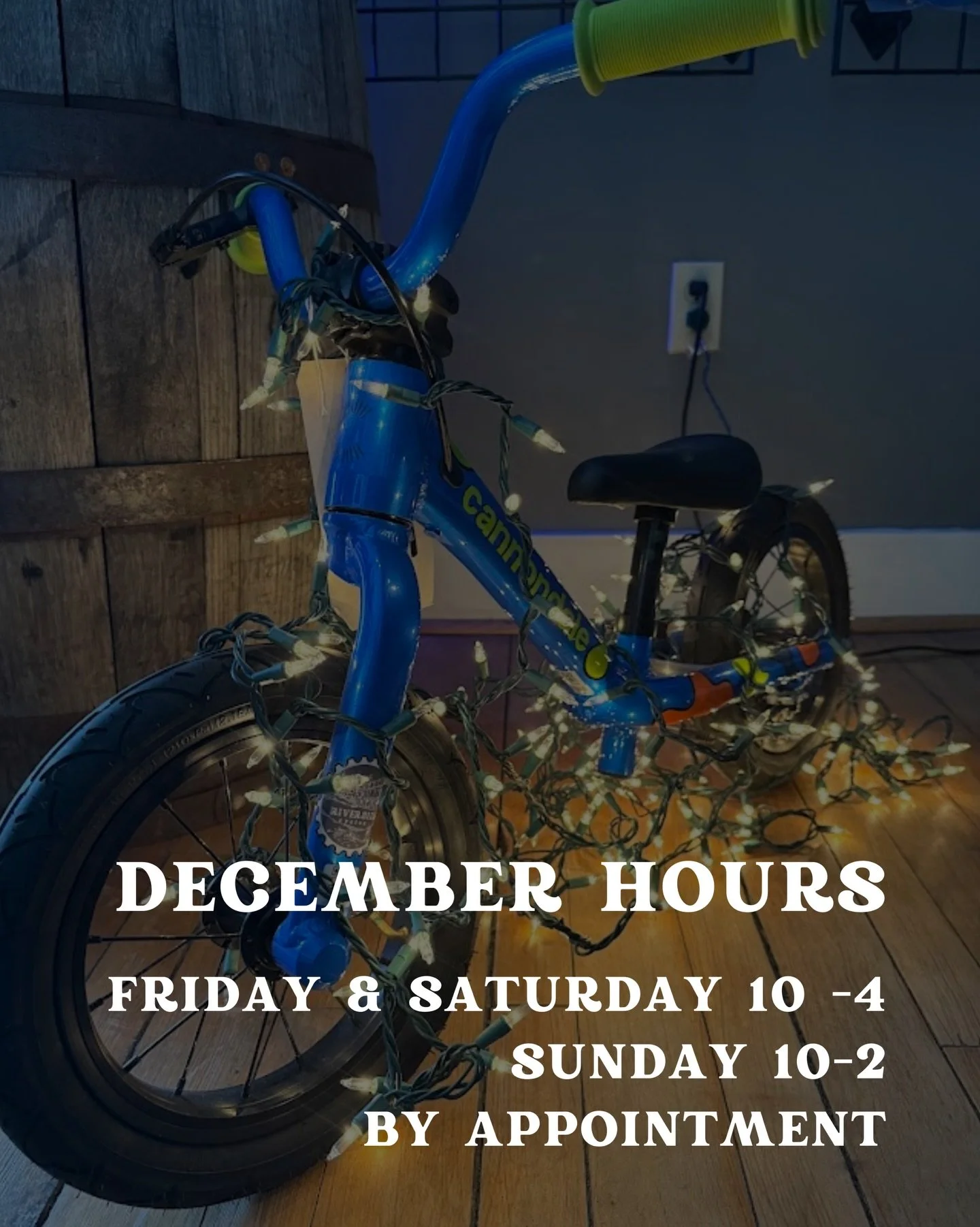 We&rsquo;ve adjusted our hours a bit for the rest of December! 

The good news is that you can schedule an appointment with us for a personalized bike shopping experience if you are looking for a bike, gear, or to sign up for our Kraken membership! J